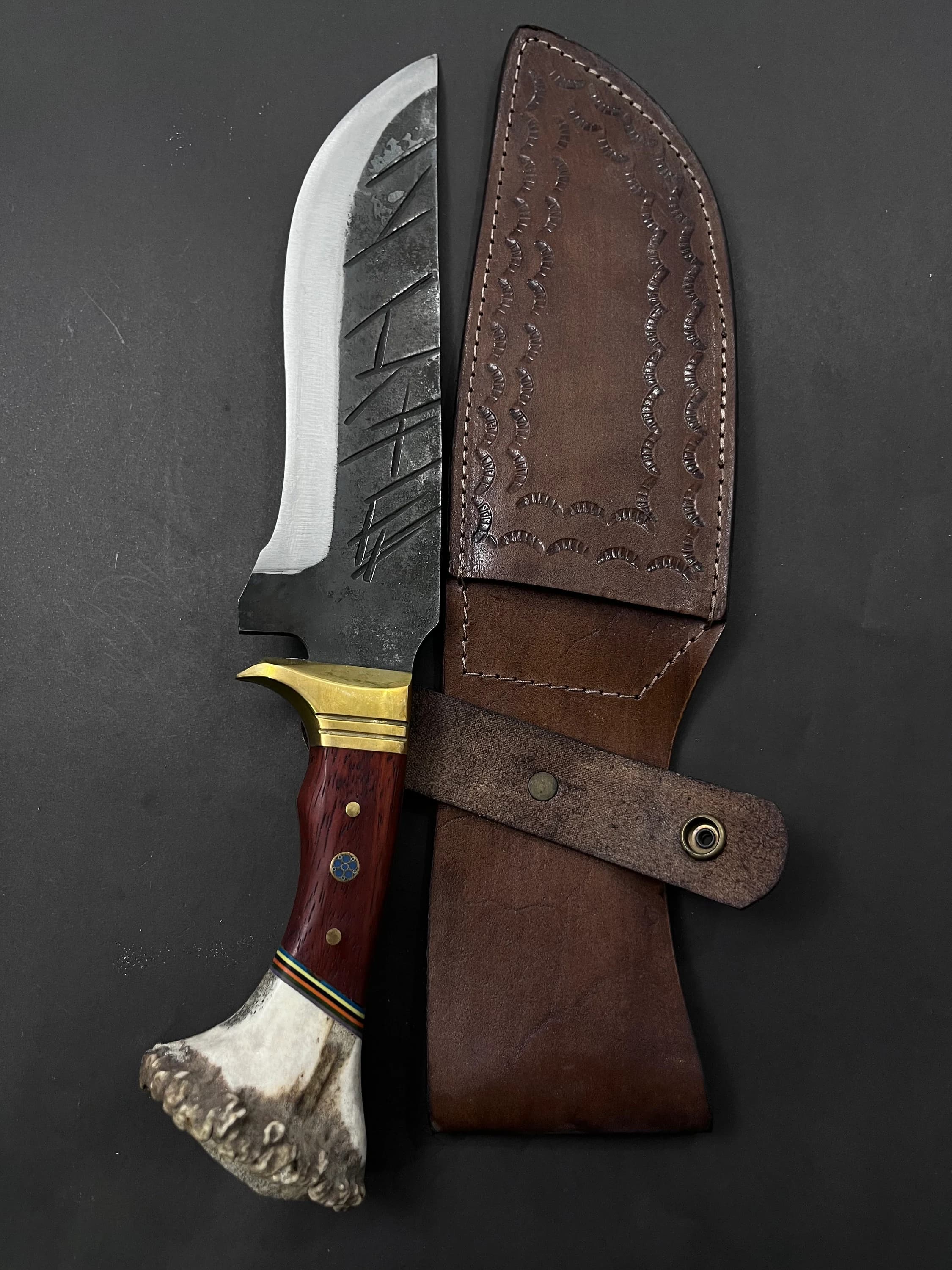 Personalized Stag Horn Hunting Knife, Forged 5160 Steel, Camping Gift - image 3