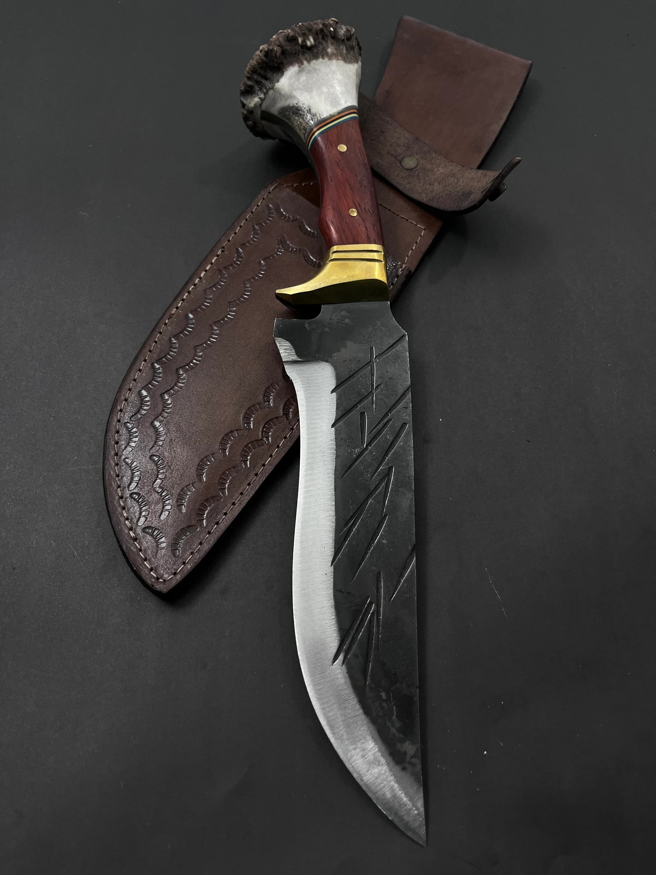 Personalized Stag Horn Hunting Knife, Forged 5160 Steel, Camping Gift - image 4