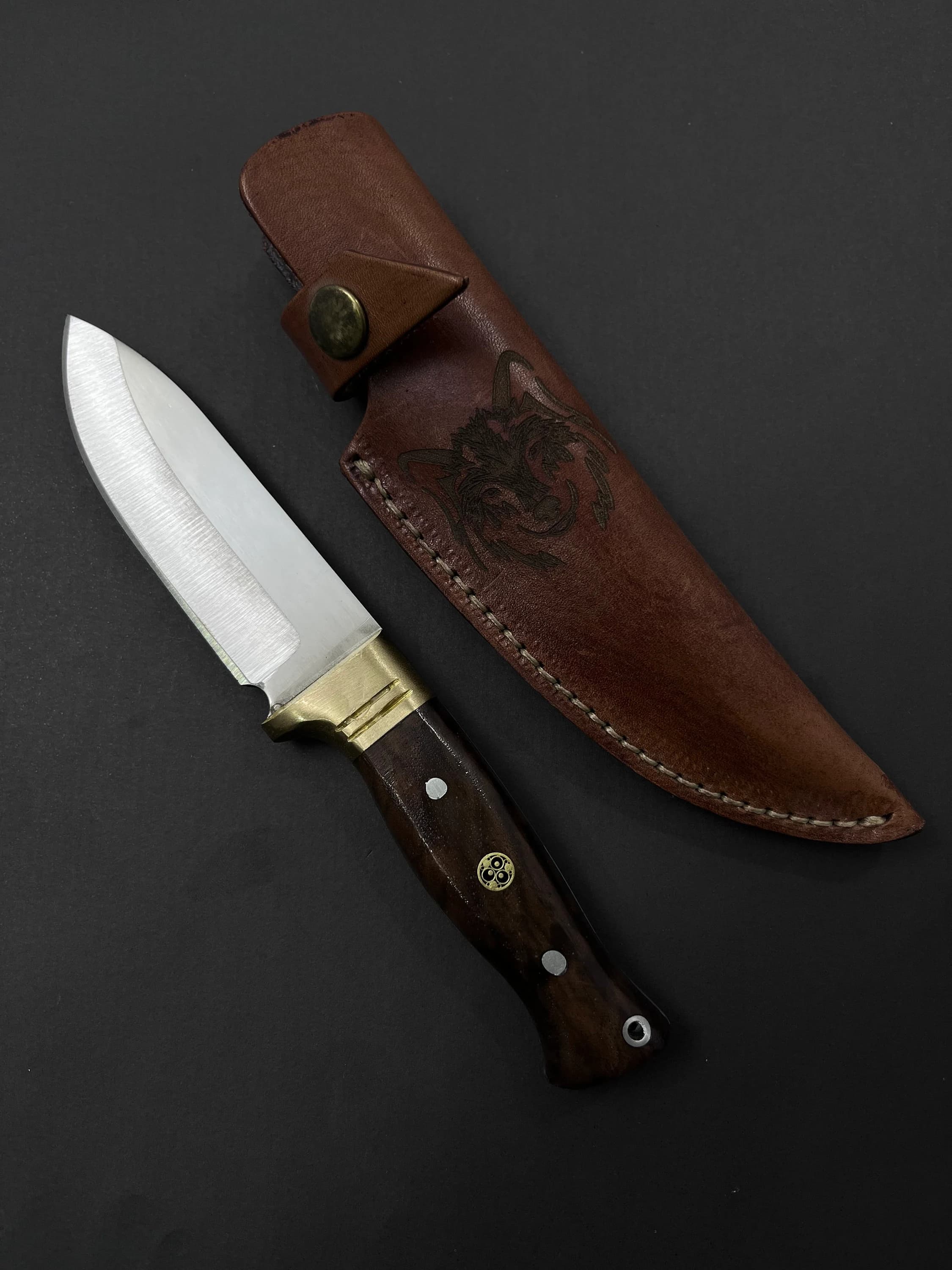 Personalized Hunting Knife: Handmade Full Tang Bushcraft Knife, Engraved Wood Handle
