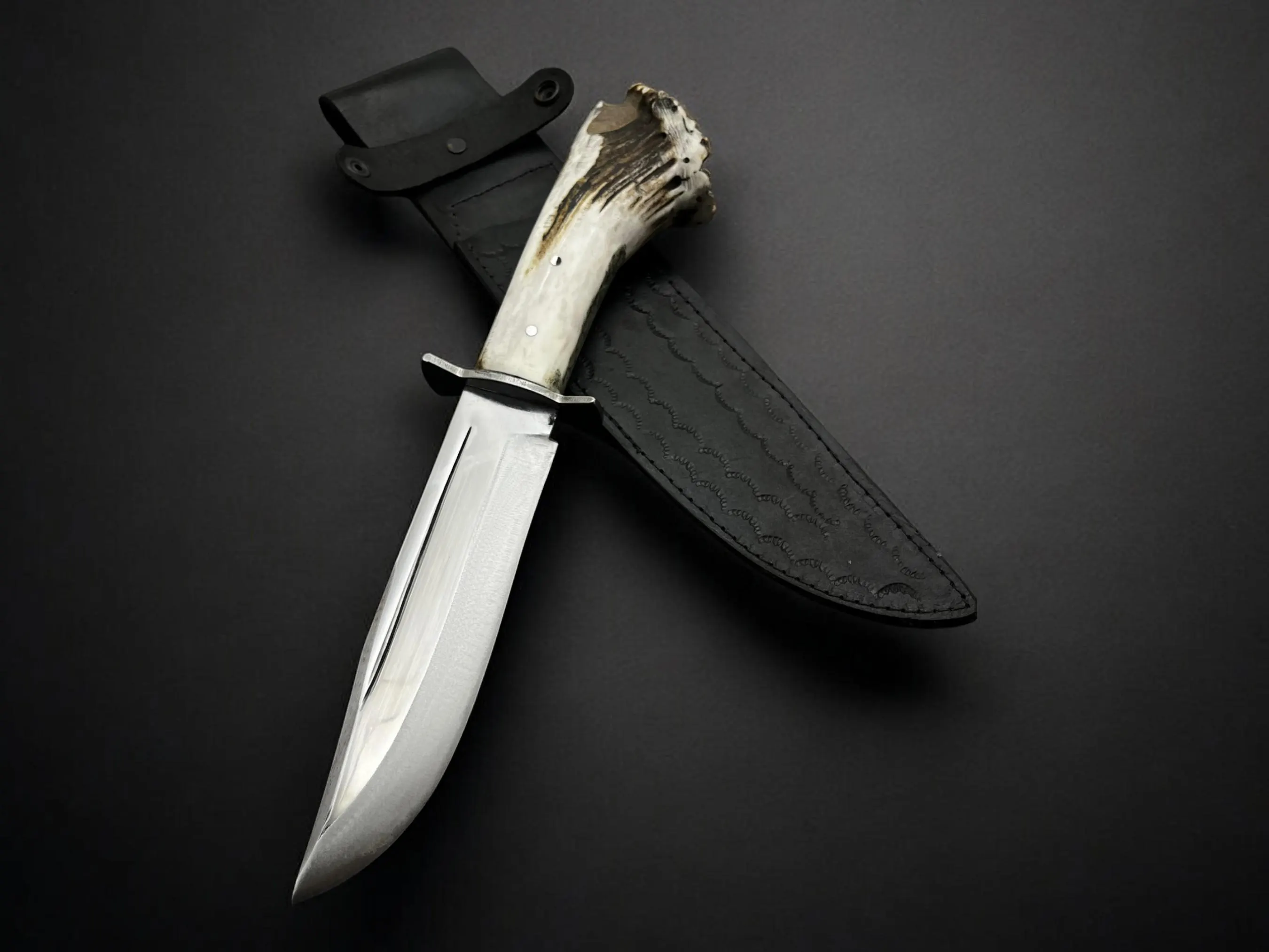 Personalized Forged Bowie Knife: Deer Horn Handle Custom Unique Valentine Gift