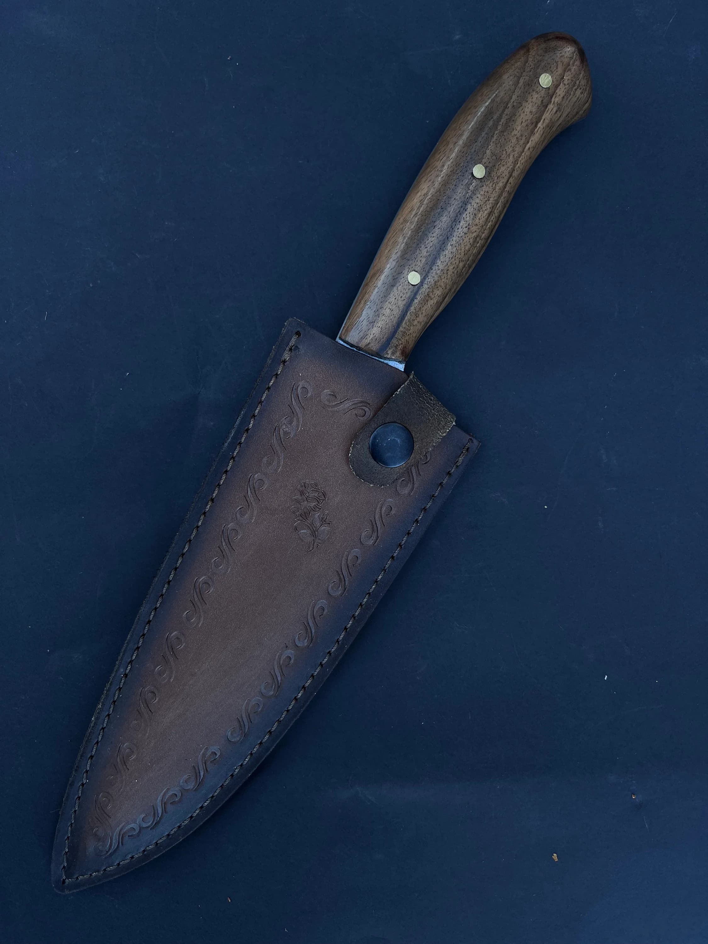 Hand Forged Steel Chef Knife: Walnut Handle, Personalized Gift for Cook - image 5