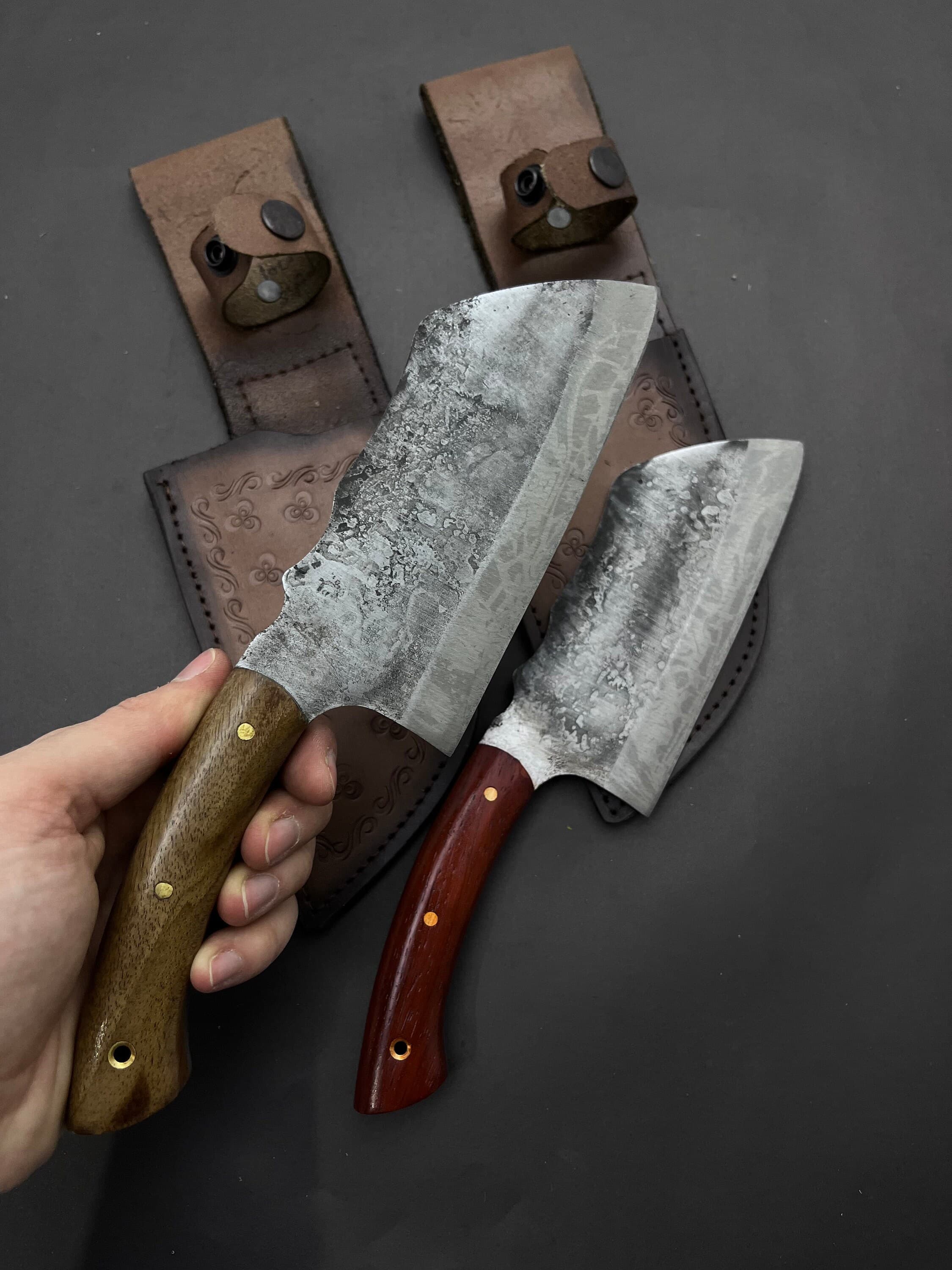Hand Forged Serbian Cleaver: Personalized Wood Handle Hunting Knife - image 5