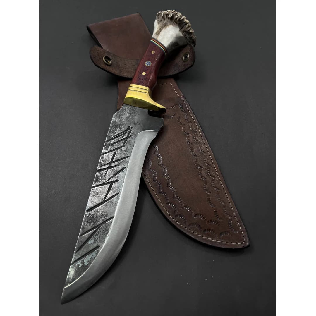 Personalized Stag Horn Hunting Knife, Forged 5160 Steel, Camping Gift - image 5