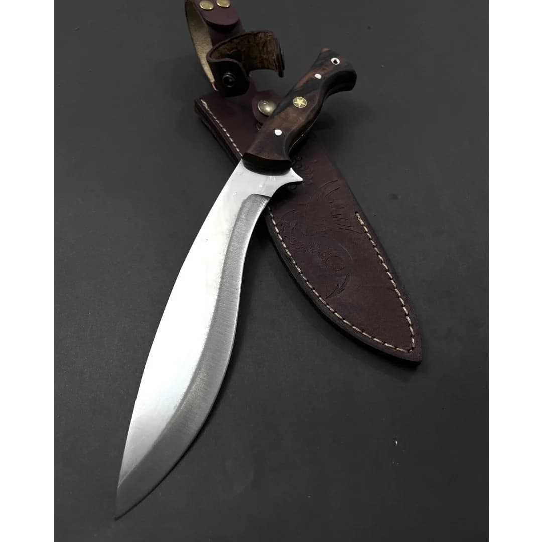 Handmade Kukri Knife: 13.3" Full Tang 4116 Steel Blade, Walnut Handle, Leather Sheath