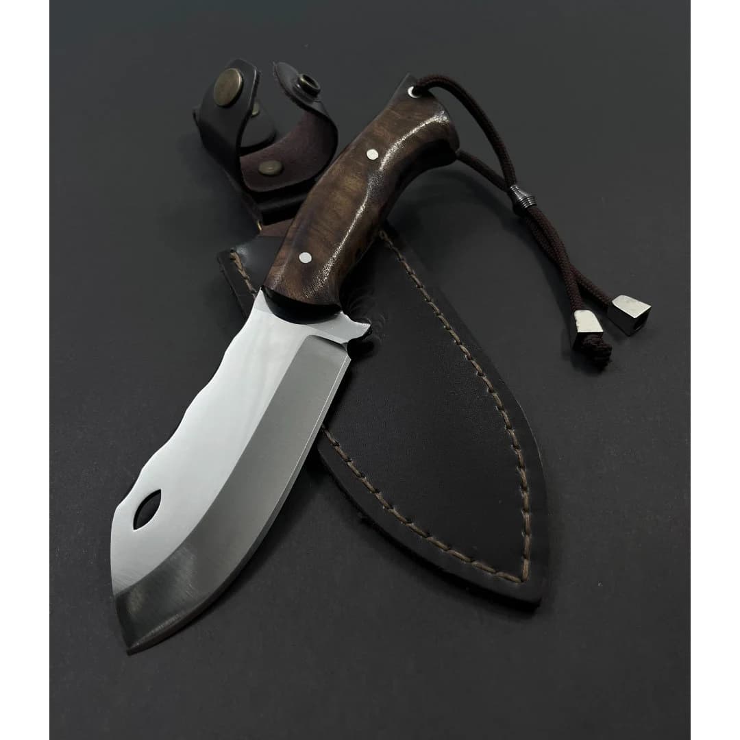 Custom Engraved Hunting Knife: German Steel, Walnut Handle, Tactical Knife with Sheath