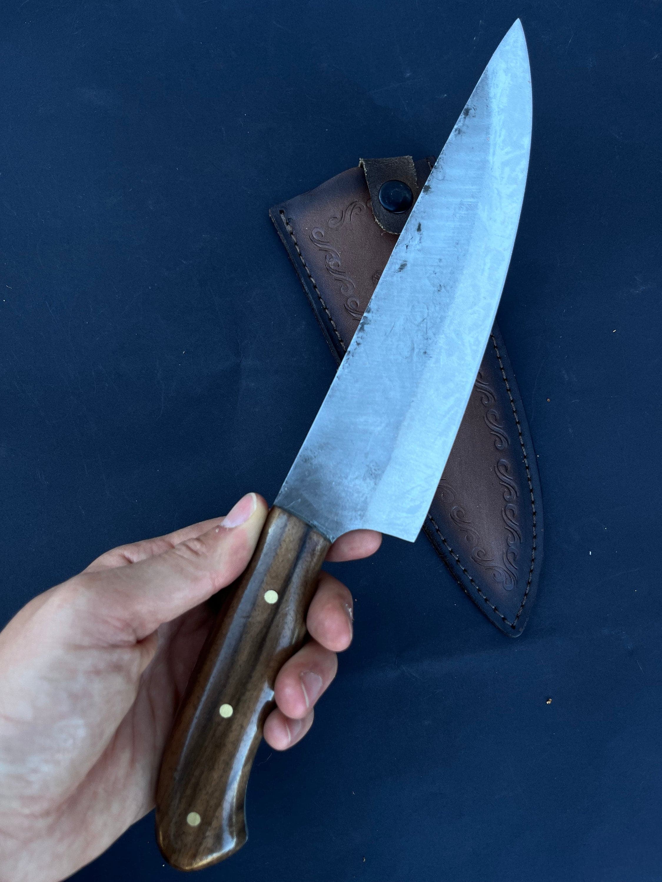 Hand Forged Steel Chef Knife: Walnut Handle, Personalized Gift for Cook - image 4