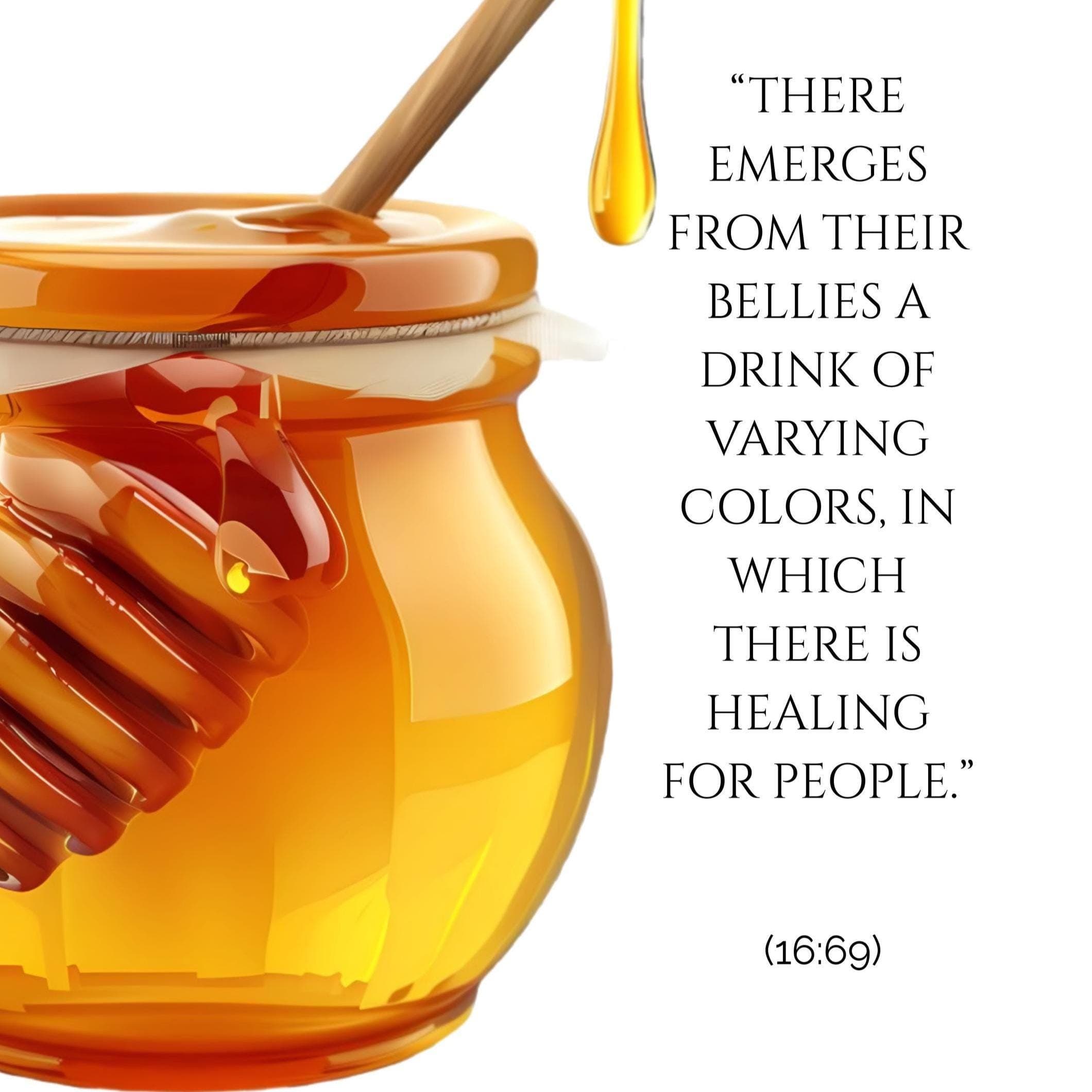 Islamic honey wall art with Quran verse about healing

Surah An-Nahl 16:69 honey Islamic kitchen decor

Quran verse honey Islamic dining room wall art

Islamic wall art for kitchen with honey illustration
