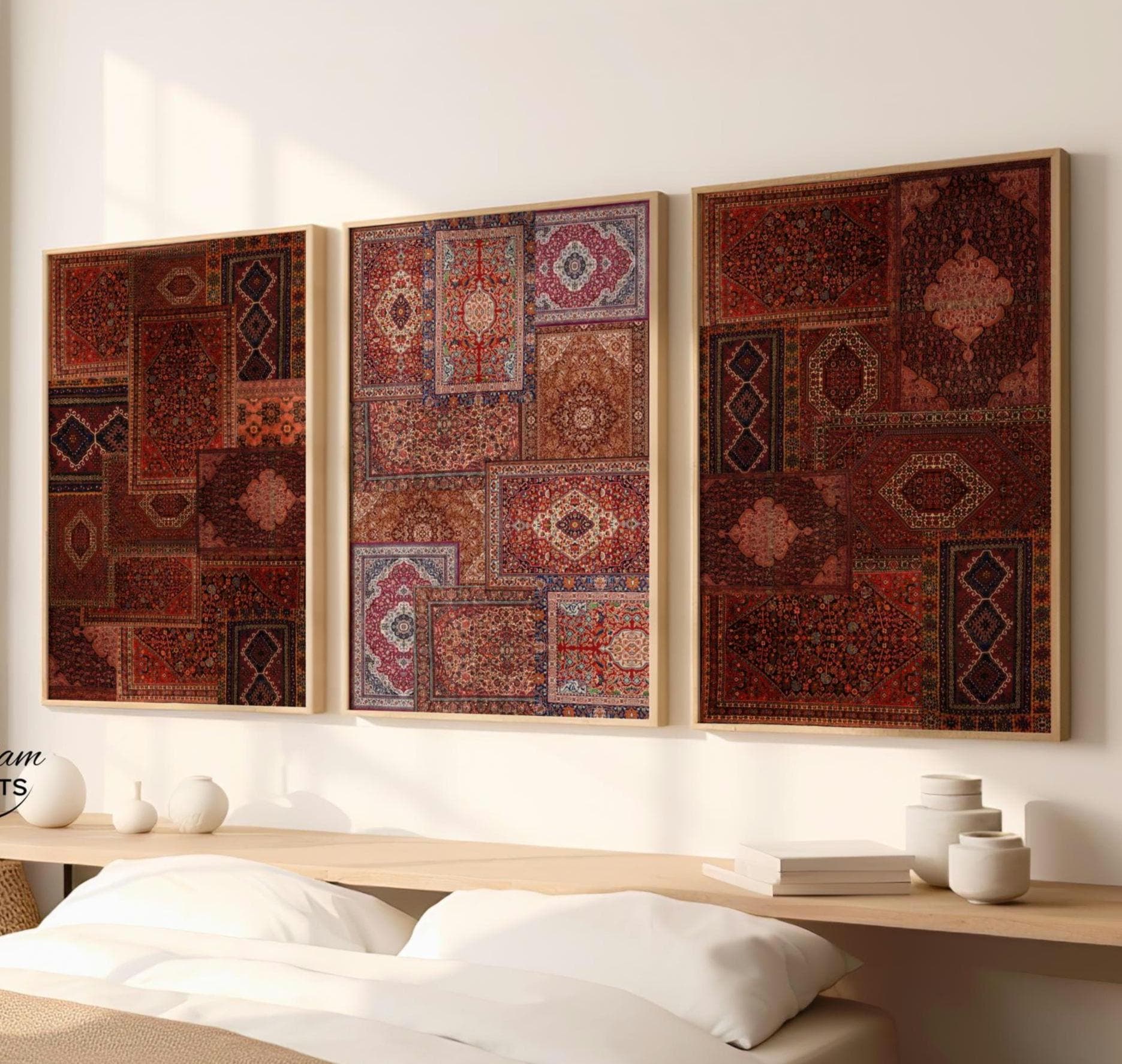 Set of 3 Persian Rug Collage Wall Art Prints, Viral Bohemian Carpet Inspired Digital Download Art,Trending Vintage Oriental Tapestry Digital