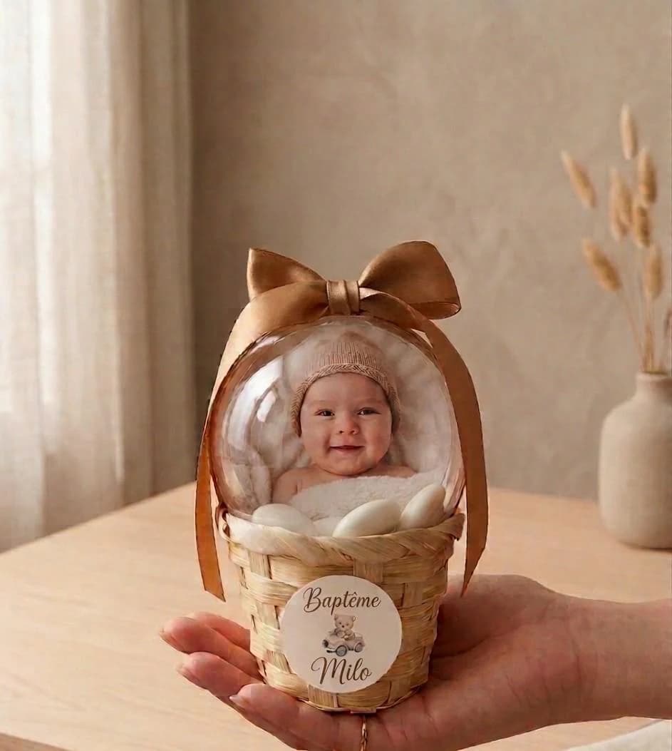 Boîte à Dragées Baptême Personnalisée Photo Bébé | Contenant Dragées avec Ruban | Cadeau Parrain Marraine Invités | Thème Élégant - image 4