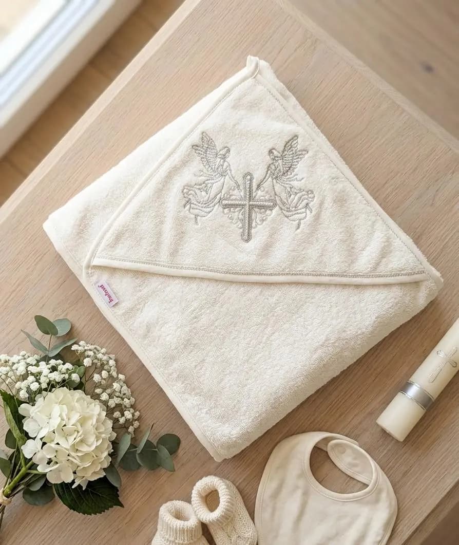 Cape de bain de baptême personnalisée – Serviette à capuche brodée - Cadeau de naissance ou baptême - image 5