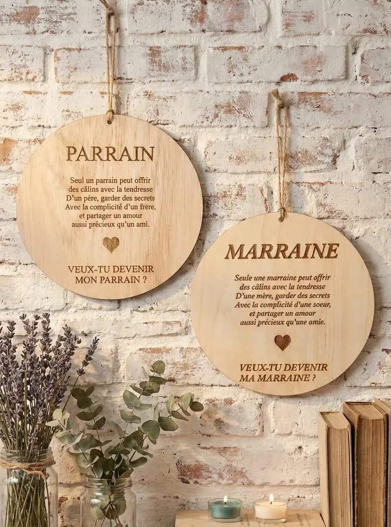 Demande Parrain Marraine en Bois Gravé - Annonce Grossesse Originale -