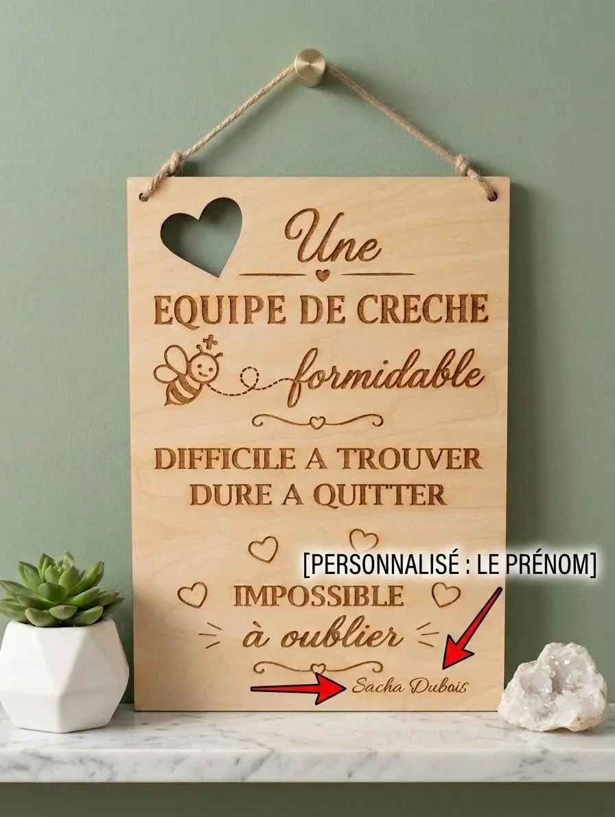 Cadeau Personnalisé Personnel de Crèche, Panneau en Bois Gravé ATSEM / Nounou, Remerciement Fin d'Année Scolaire, Cadeau Crèche Formidable
