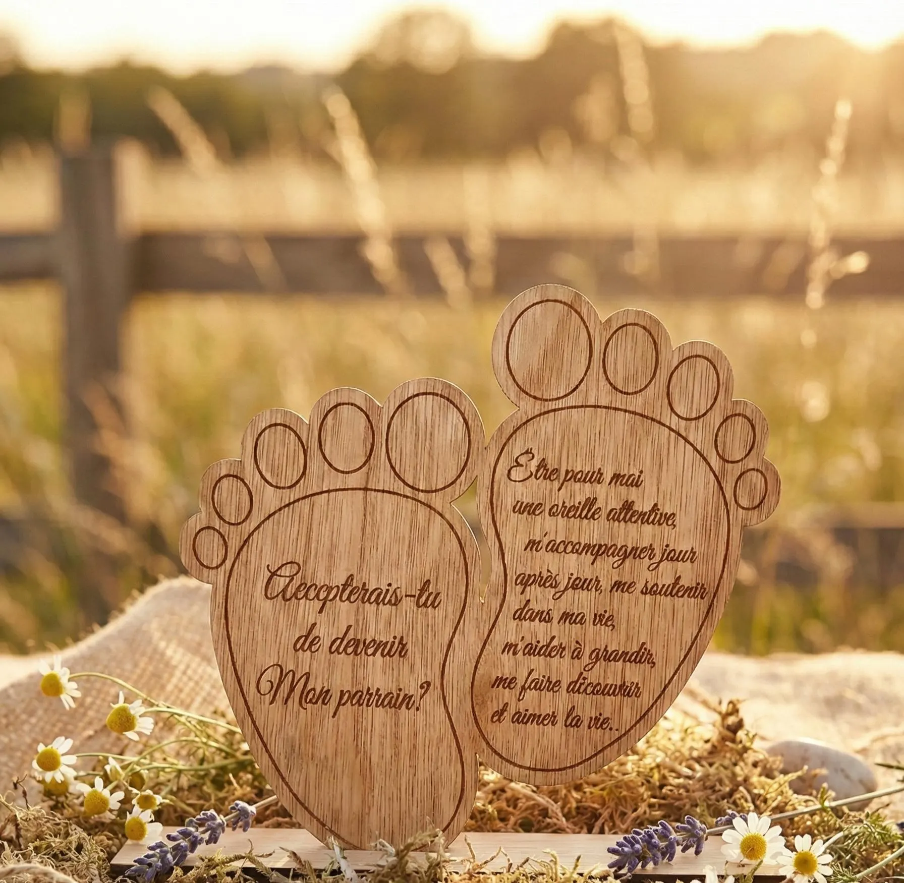 Demande Parrain Marraine Originale - Plaque Pieds de Bébé en Bois Gravé. Annonce Grossesse Émouvante, Cadeau Futur parents - image 3