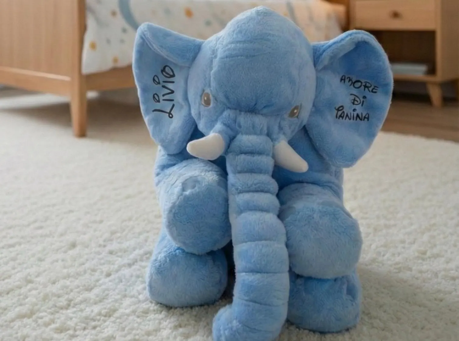 Peluche Éléphant Personnalisée-Cadeau Naissance Bébé Coussin Géant avec Prénom et Date-Doudou Souvenir de Naissance - éléphant rose gris ble - image 3