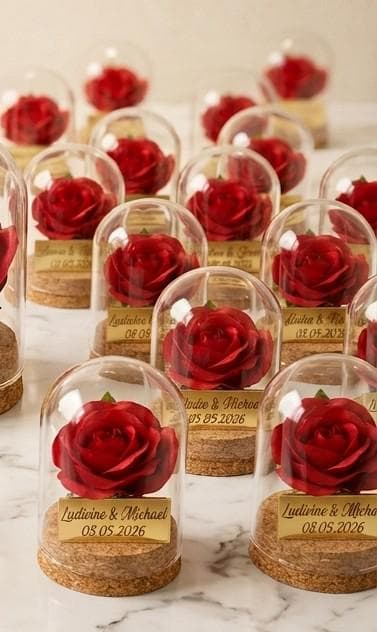 Cloche avec fleur et plaque plexiglas gravé au laser, pour fiançailles ou mariage,Souvenir original et unique pour le jour J - image 3