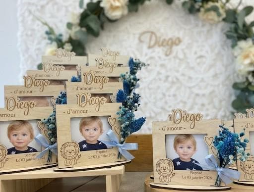 Cadre Photo Baptême Personnalisé en Bois - Cadeau Invité Baptême Champêtre avec Fleurs Séchées - Souvenir Baptême - Prénom et Date au Choix - image 5