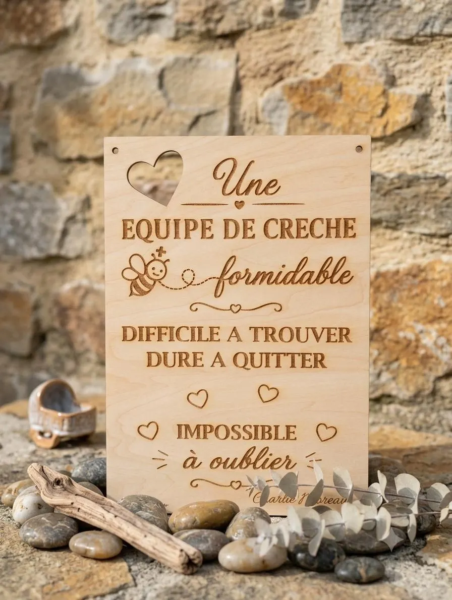 Cadeau Personnalisé Personnel de Crèche, Panneau en Bois Gravé ATSEM / Nounou, Remerciement Fin d'Année Scolaire, Cadeau Crèche Formidable - image 4
