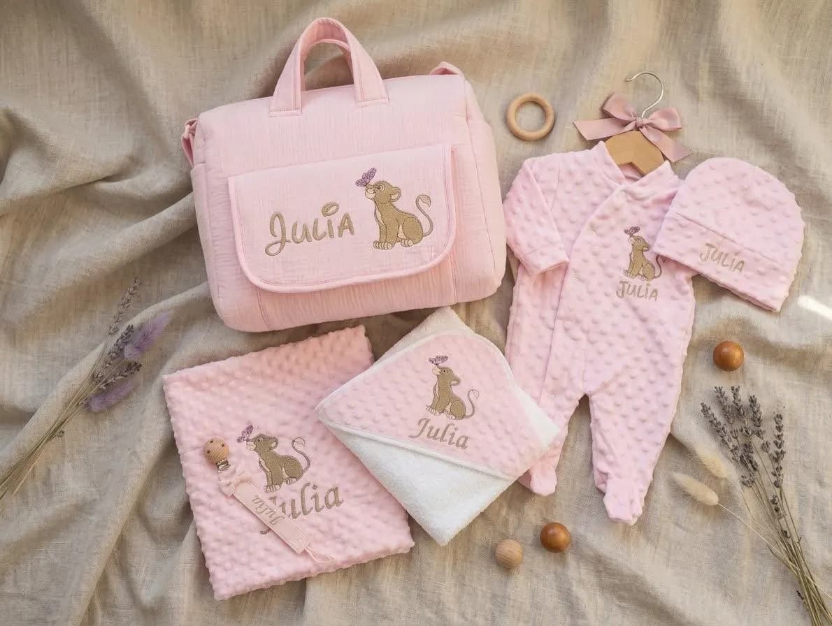 Ensemble Couverture Bébé Minky Nala Personnalisés – Cadeau de Naissance Brodé-Pack naissance cadeau- baby shower