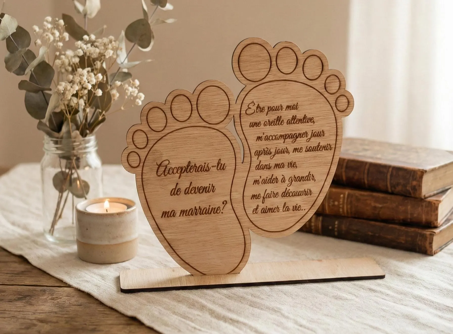 Demande Parrain Marraine Originale - Plaque Pieds de Bébé en Bois Gravé. Annonce Grossesse Émouvante, Cadeau Futur parents