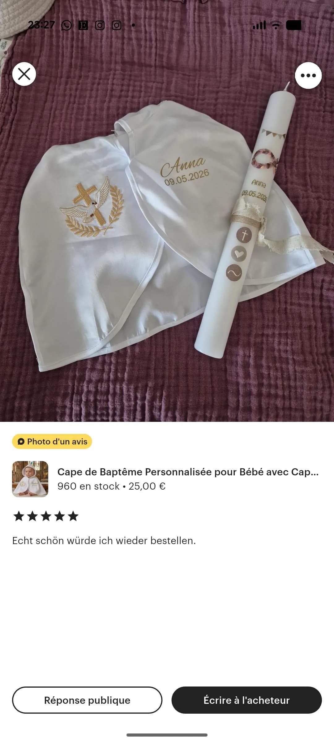 Cape de Baptême Personnalisée pour Bébé avec Capuche, cap brodé ( couture ) Tenue de Cérémonie, souvenir de bapt - image 4