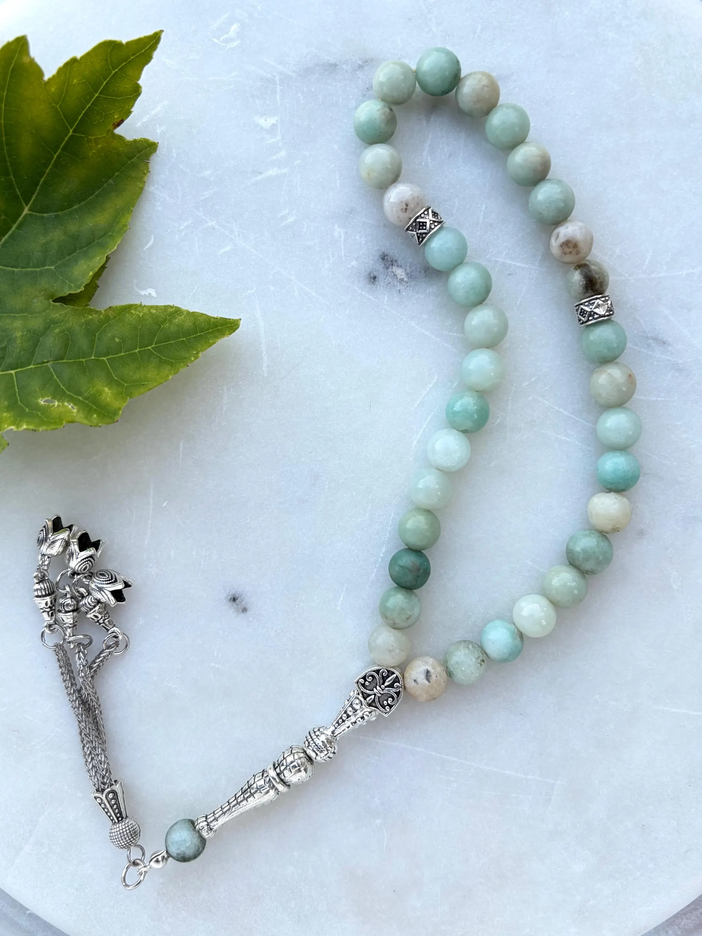 Amazonite Gemstone Tasbih 99 and 33 Beads | Natural Healing Stone Prayer Beads | 8mm Handcrafted Misbaha with Silver Tassels - image 5