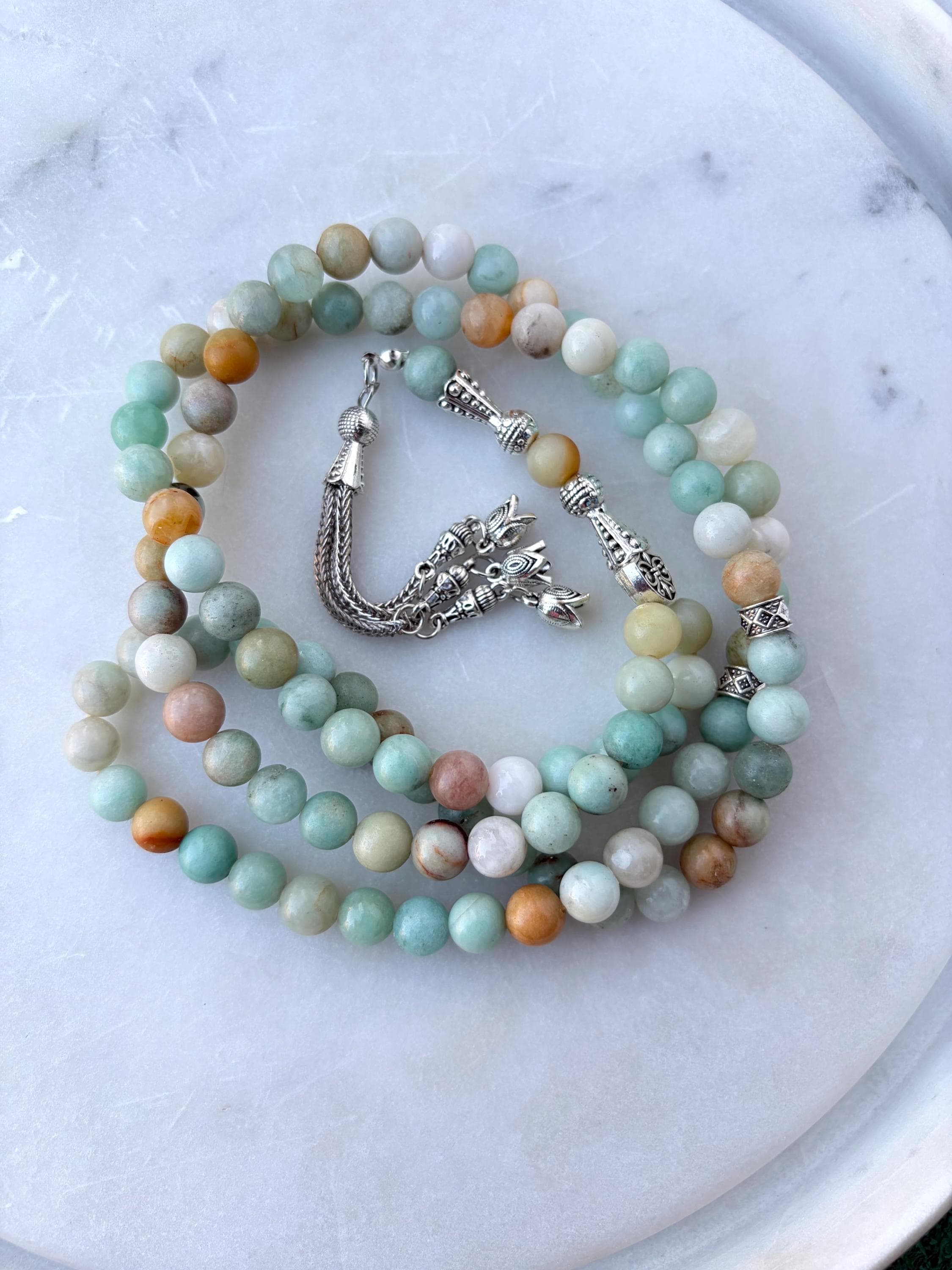 Amazonite Gemstone Tasbih 99 and 33 Beads | Natural Healing Stone Prayer Beads | 8mm Handcrafted Misbaha with Silver Tassels - image 4