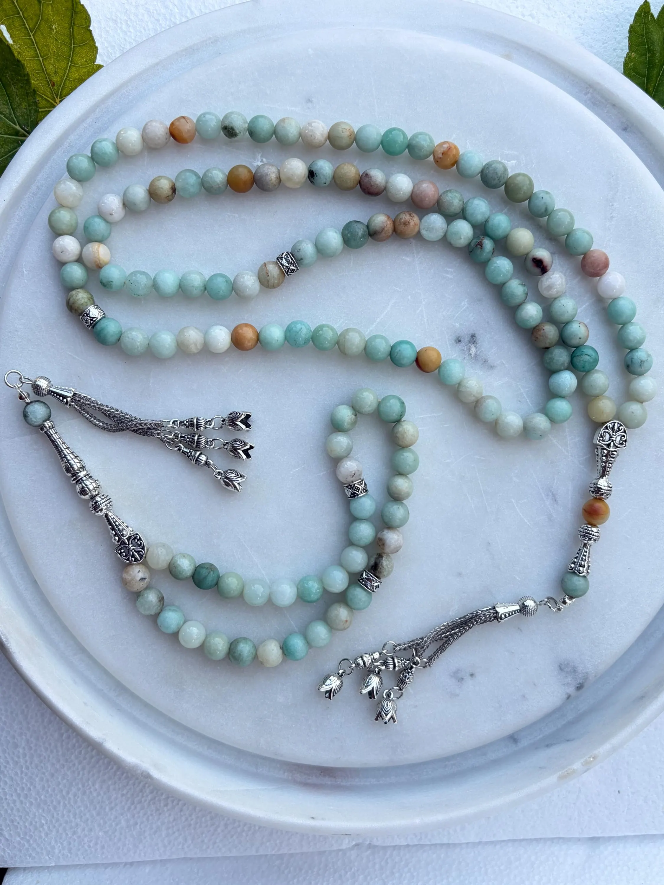 Amazonite Gemstone Tasbih 99 and 33 Beads | Natural Healing Stone Prayer Beads | 8mm Handcrafted Misbaha with Silver Tassels - image 3