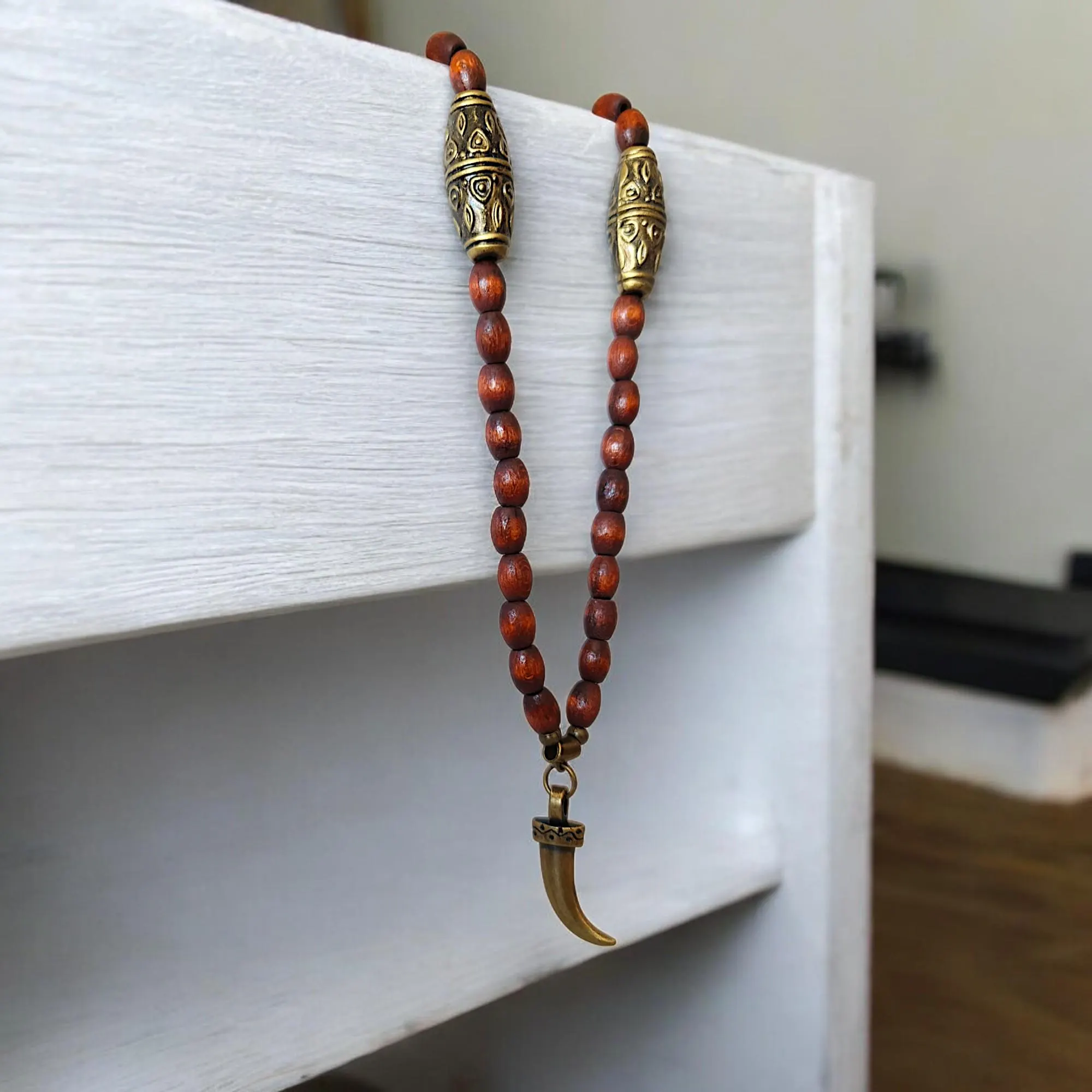 Handmade Wooden Bead Mens Tribal Necklace - Unique Custom Jewelry for Him