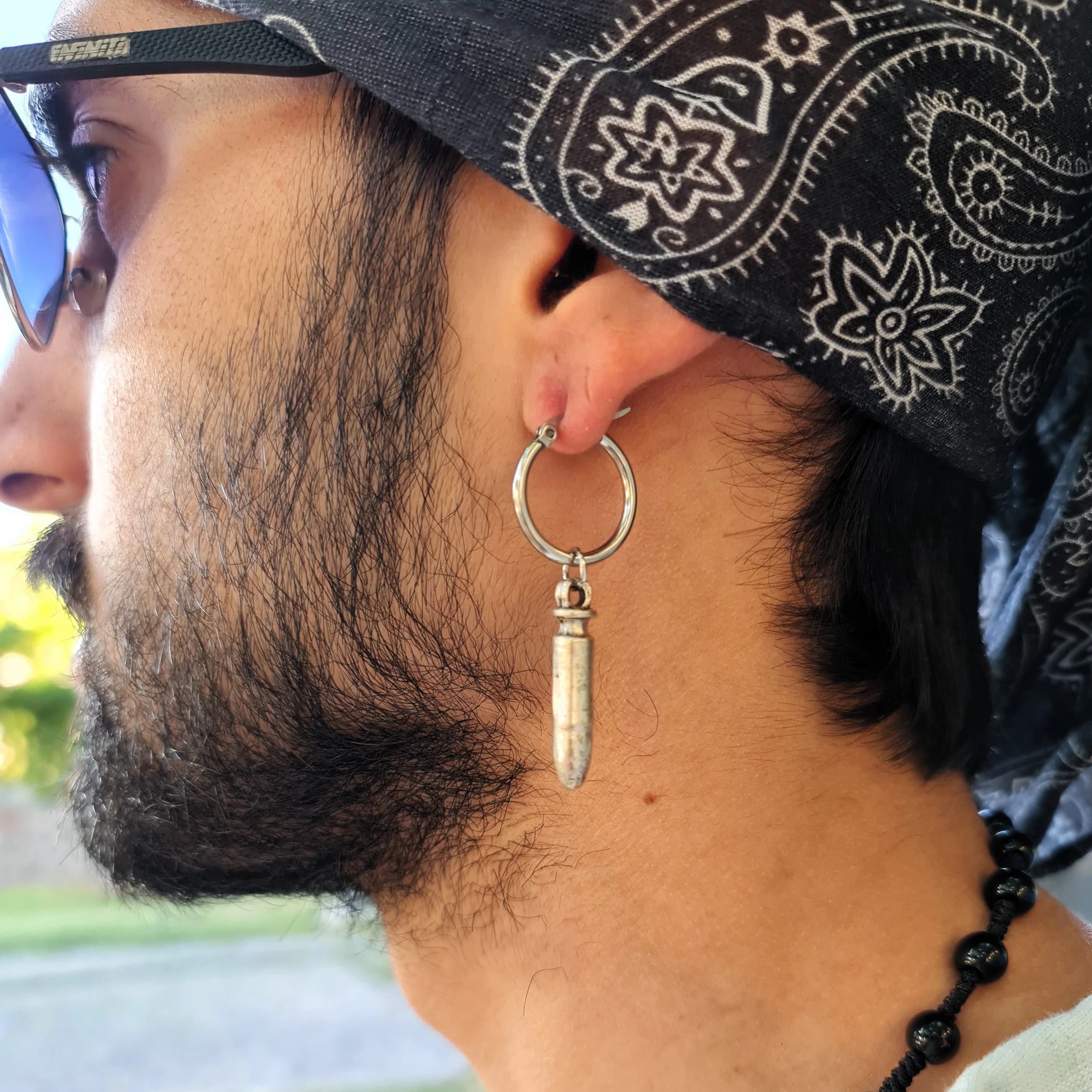 Mens Bullet Earrings, Dainty Punk Style Dangle Jewelry - Custom, Minimalist Unusual Novelty Design - Perfect Gifts for Her with Casual
