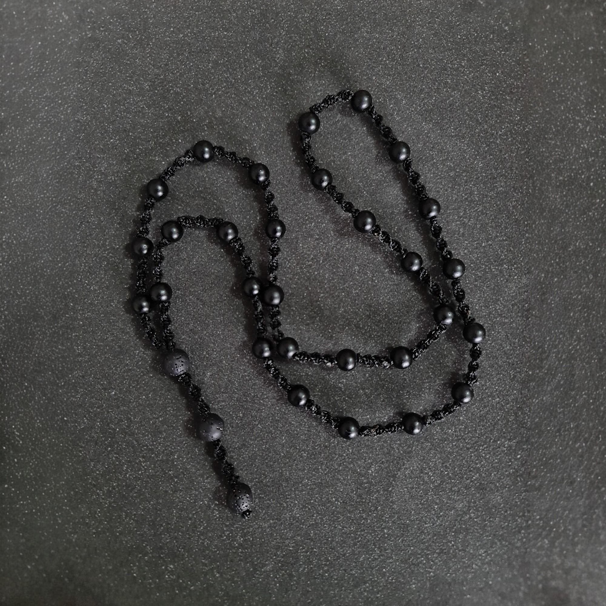 Unique handmade mala necklace for men with black onyx and lava stone for energy protection