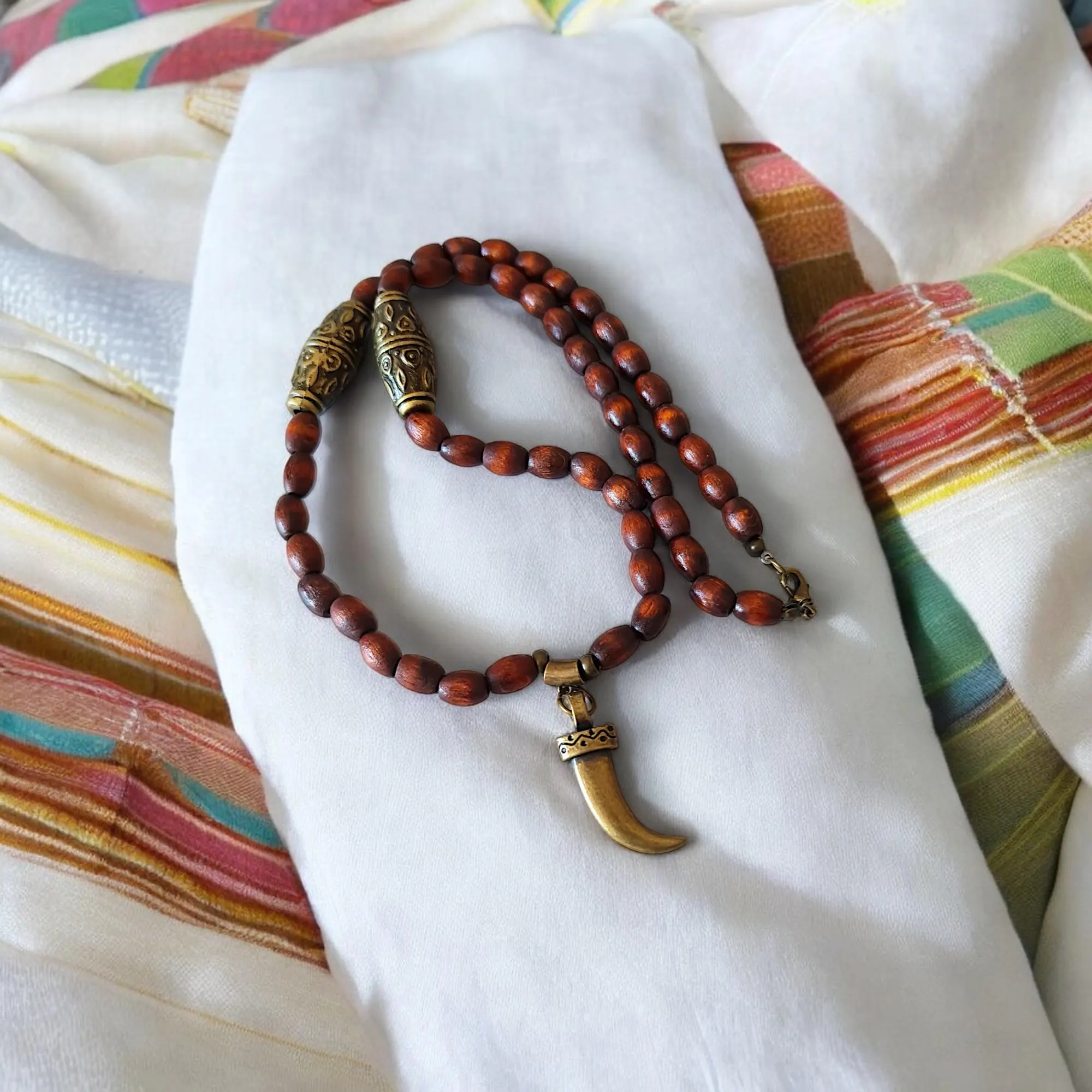 Handcrafted Mens Ethnic Necklace - Custom Wooden Bead Jewelry for Him