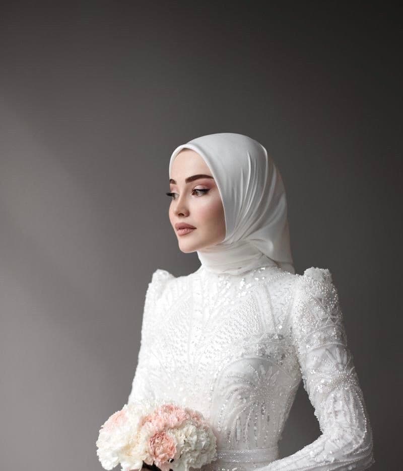 Ivory Lycra Jersey Bridal Hijab, Muslim Wedding Scarf - image 4