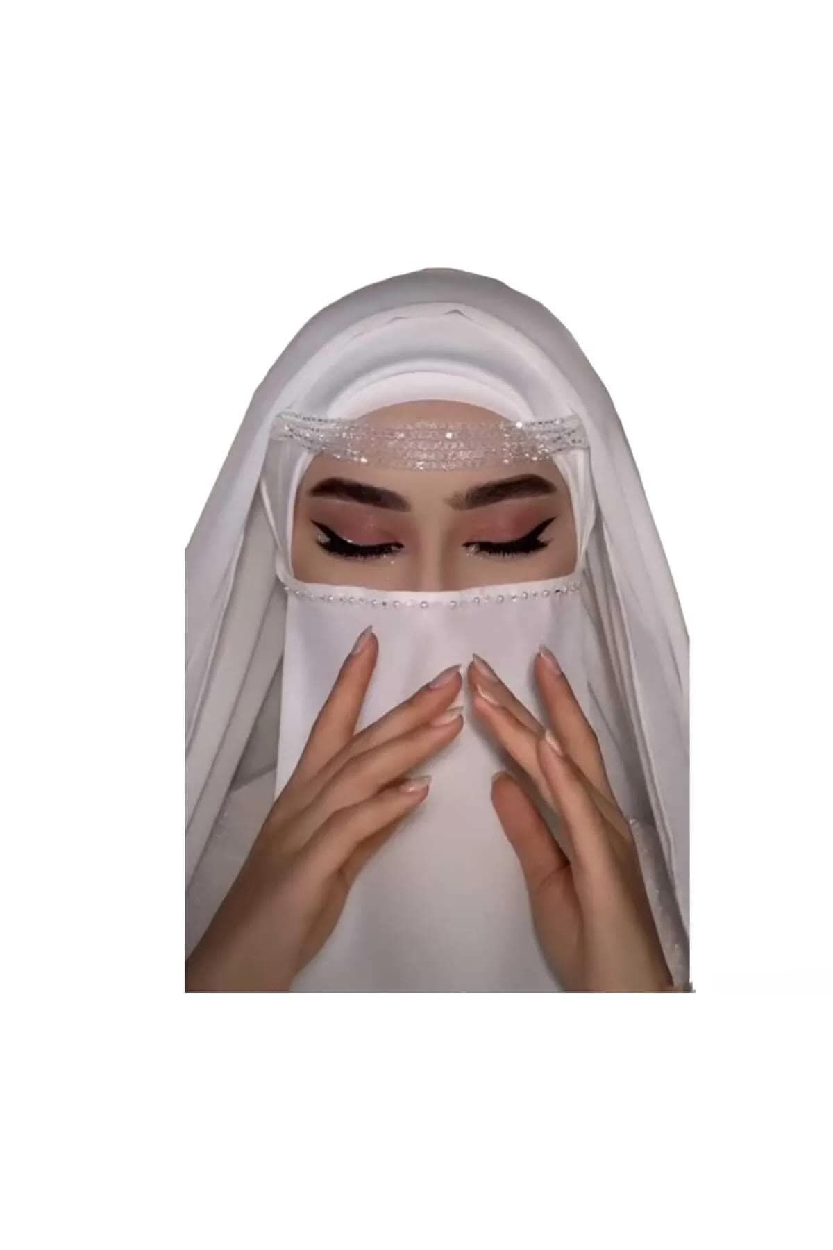 Bridal Satin Niqab, Crystal and Pearl Detail, Muslim Wedding Hijab - image 3