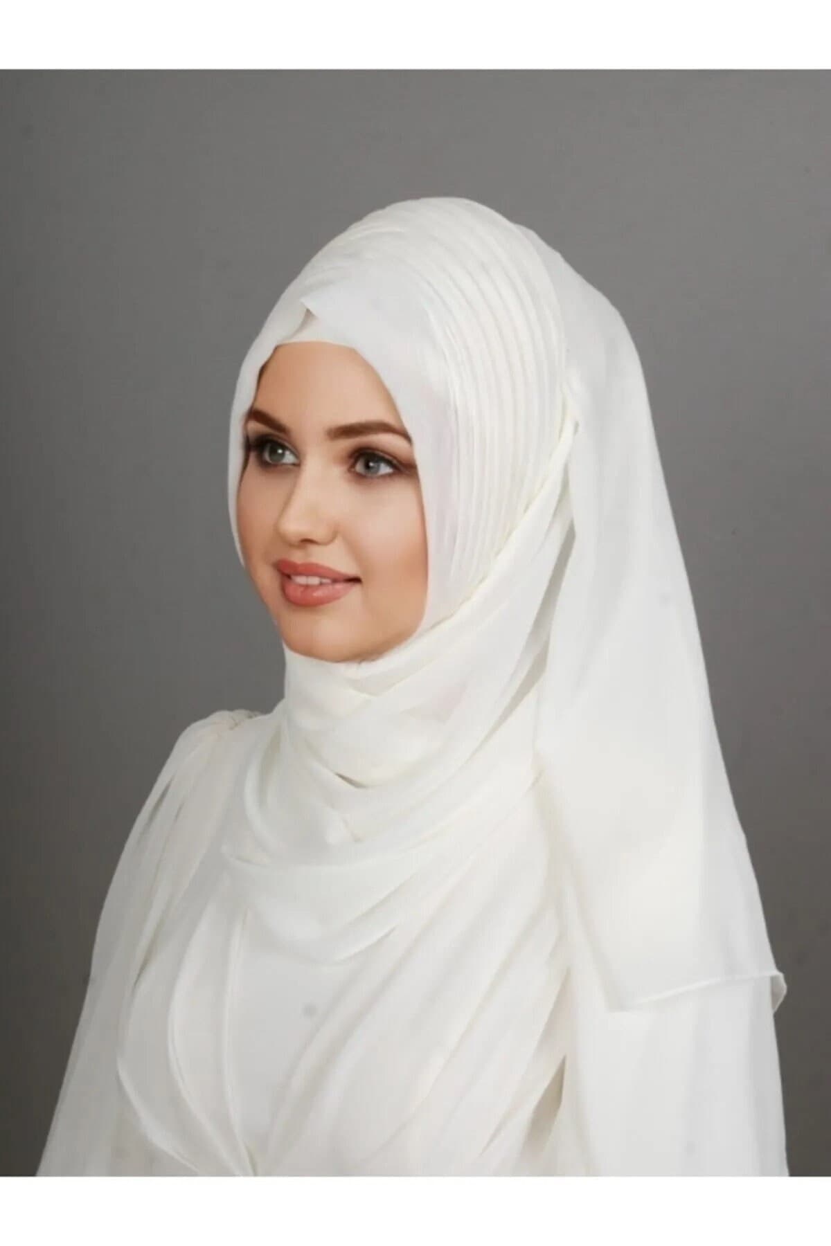 Ecru Chiffon Bridal Hijab, Ready to Wear Muslim Wedding Turban - image 3