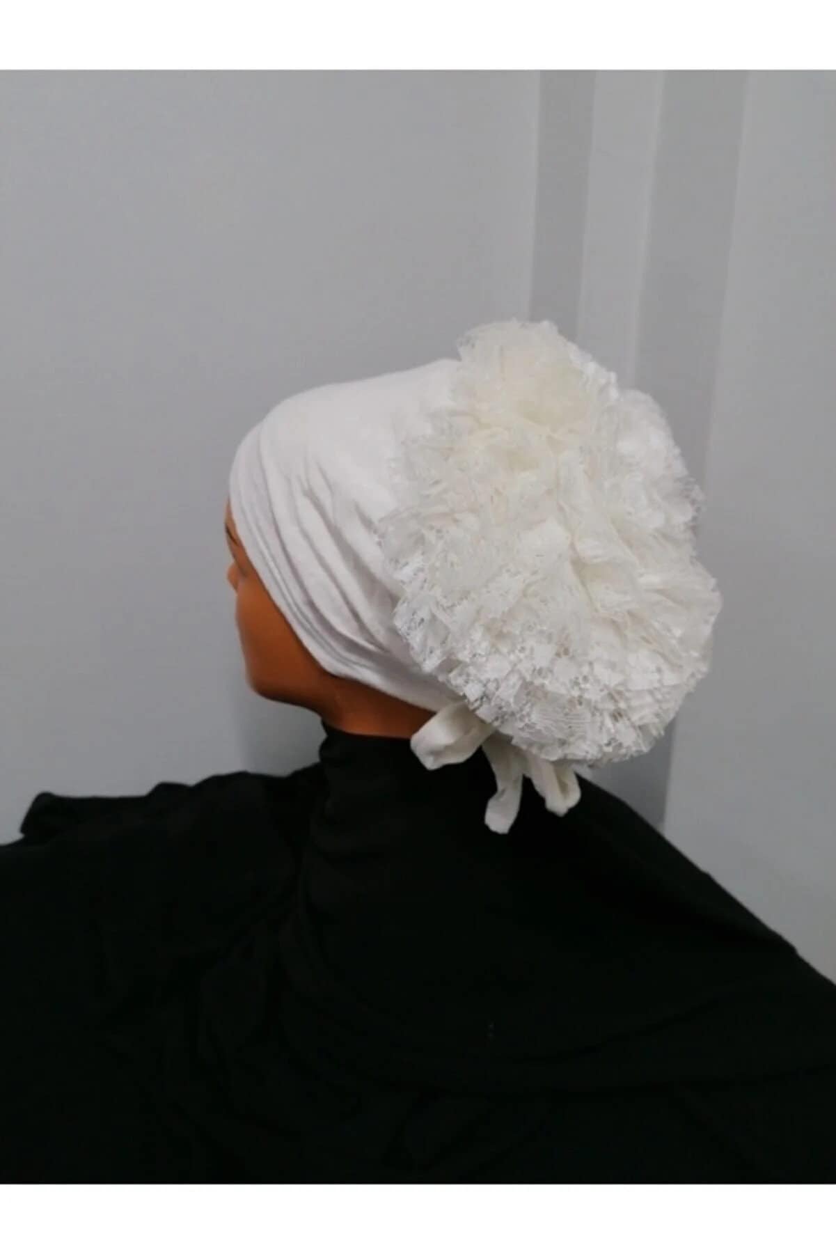 Ecru Chiffon Bridal Hijab, Ready to Wear Muslim Wedding Turban - image 5