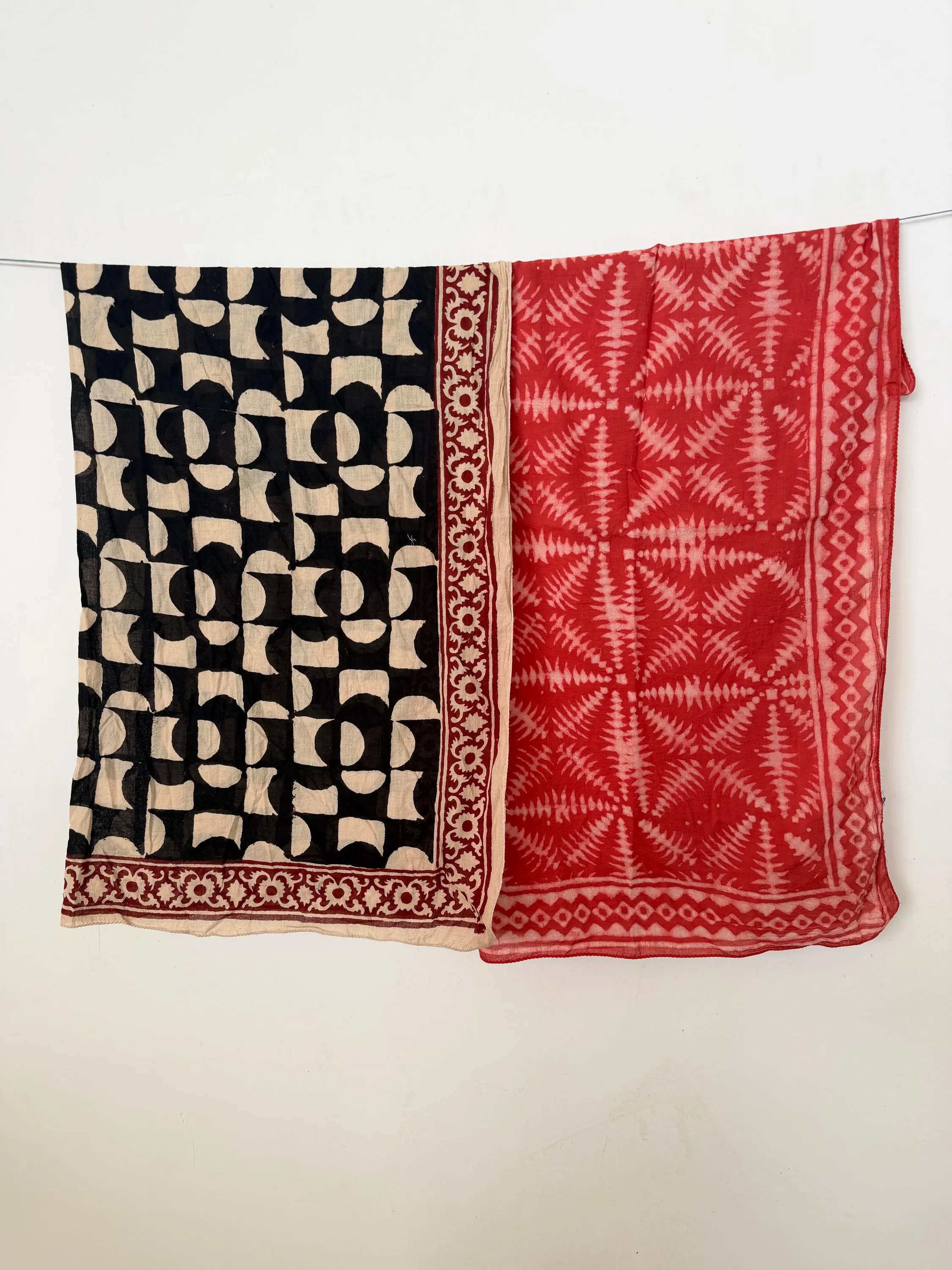 Set of 2 Hand block printed Square scarf-face cover-Hijab-Head cover-Head scarf
