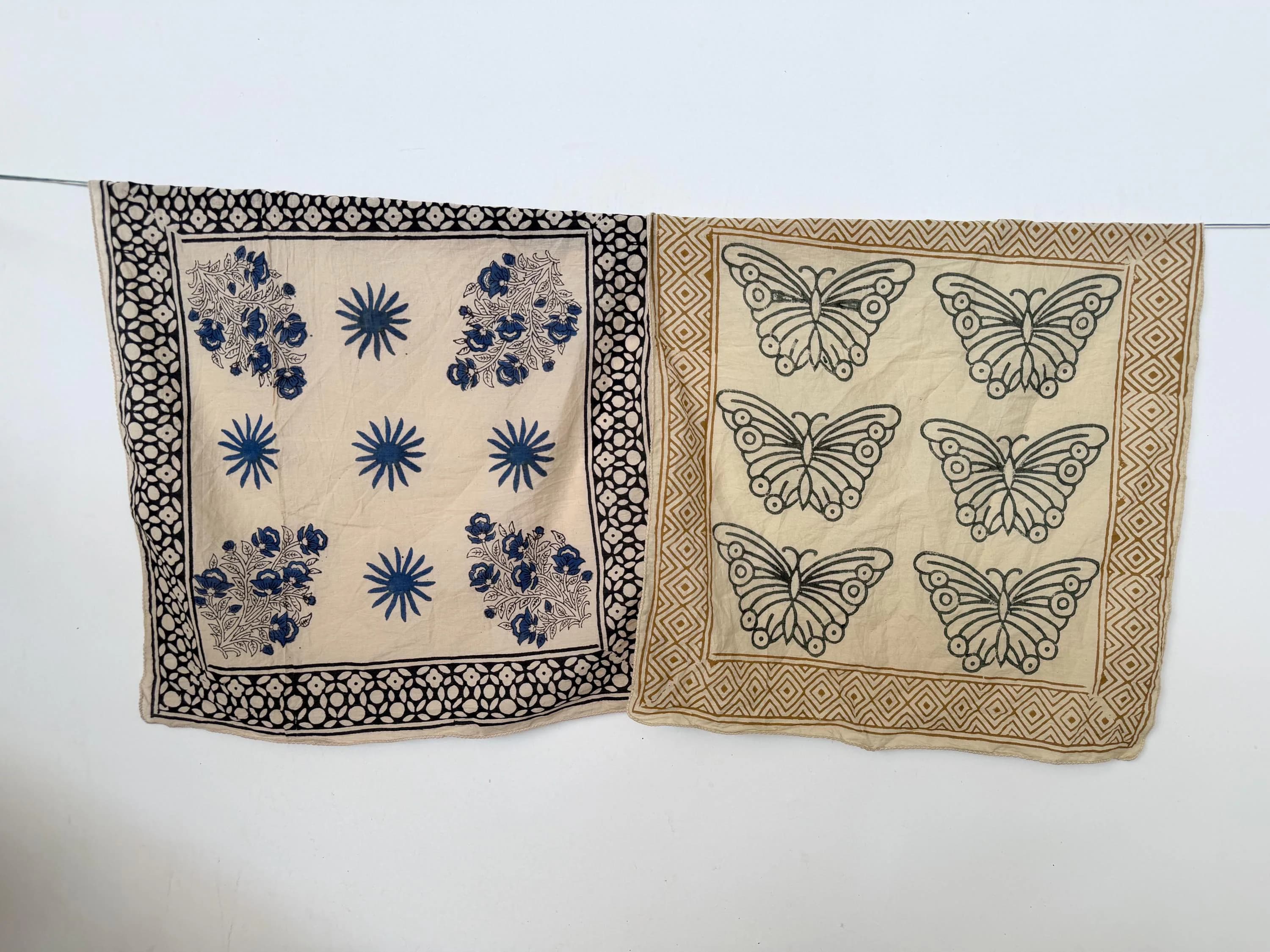 Set of 10 Hand Block Print Cotton Bandanas, Natural Dyes, Boho Neck Scarf - image 4