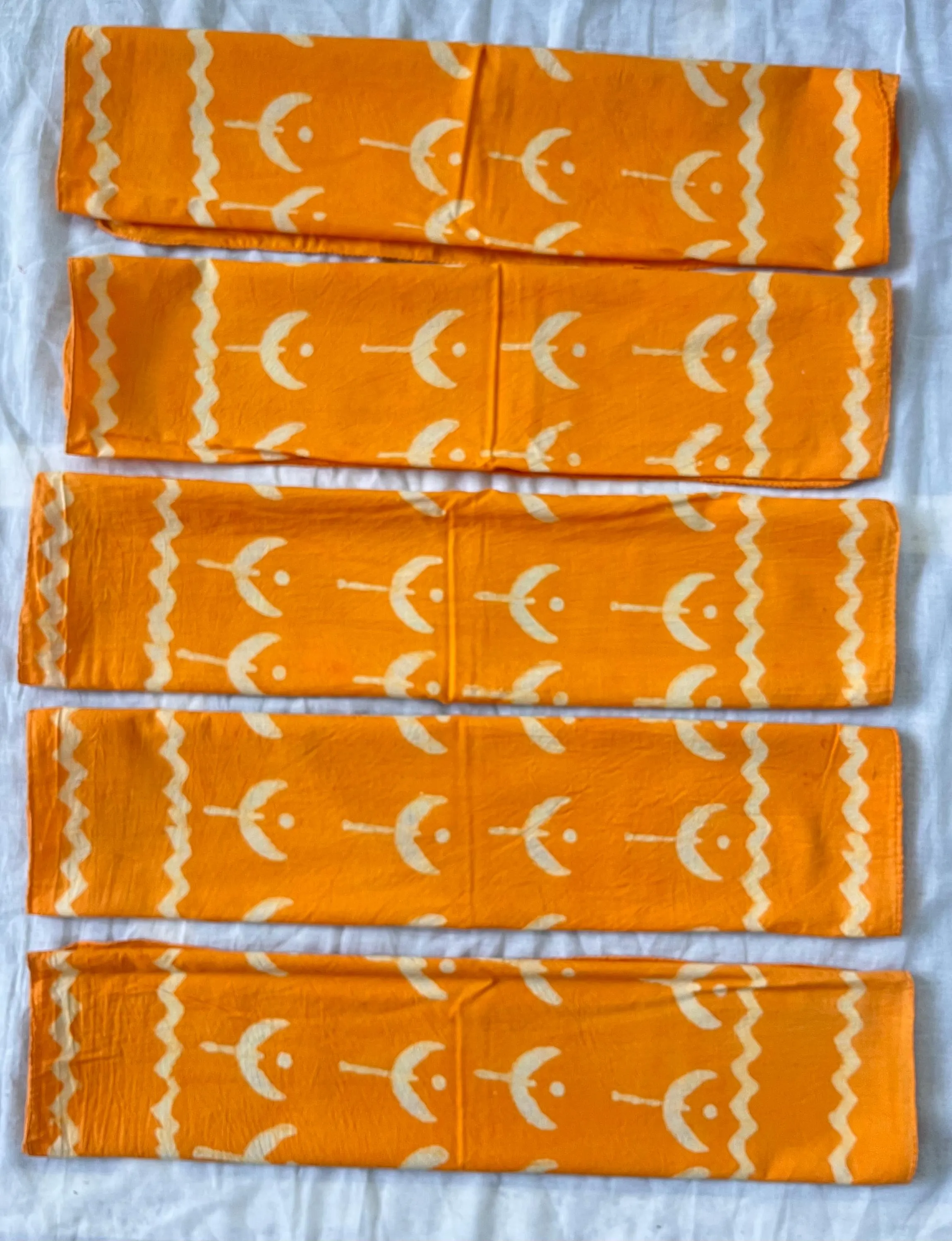 Set of 5 Hand-Printed Cotton Bandanas, Natural Dye Necktie