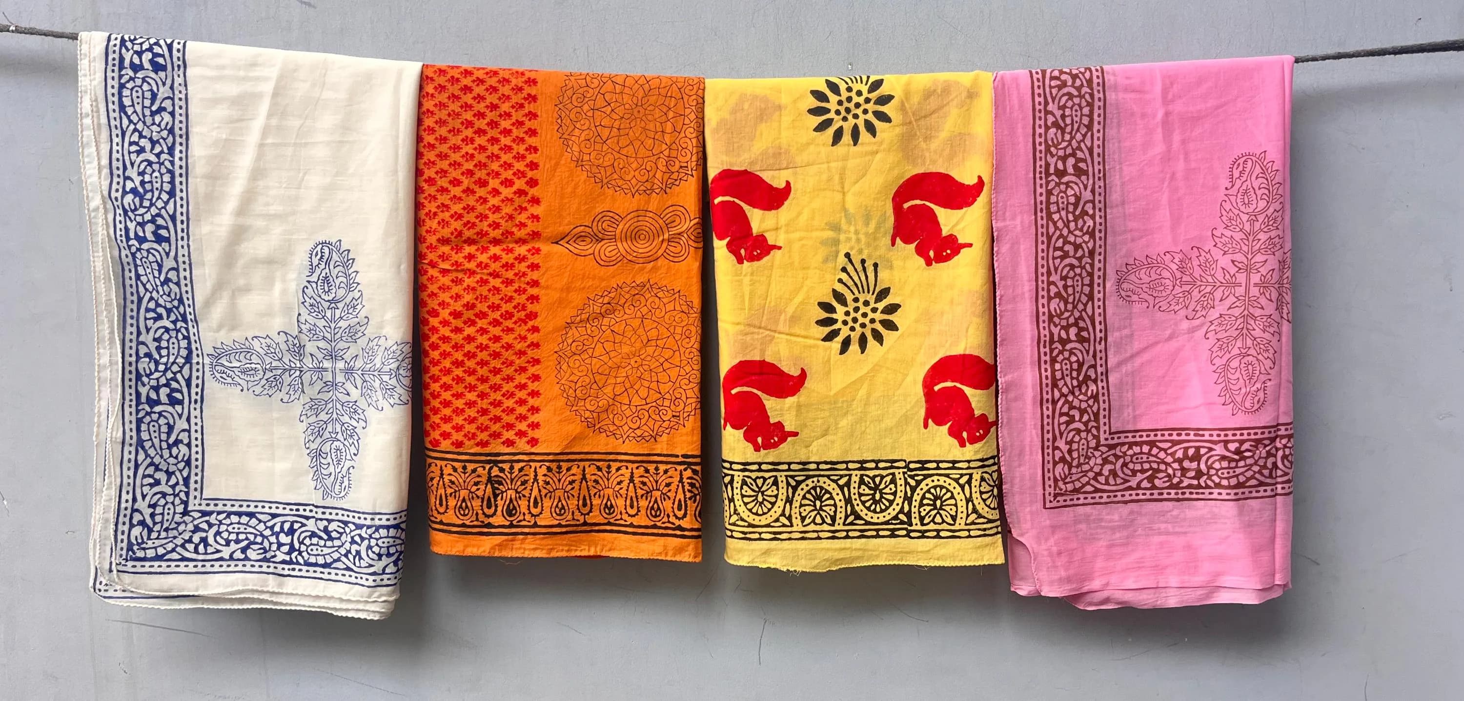 Set of 4 Hand block printed Square scarf-face cover-Hijab-Head cover-Head scarf
