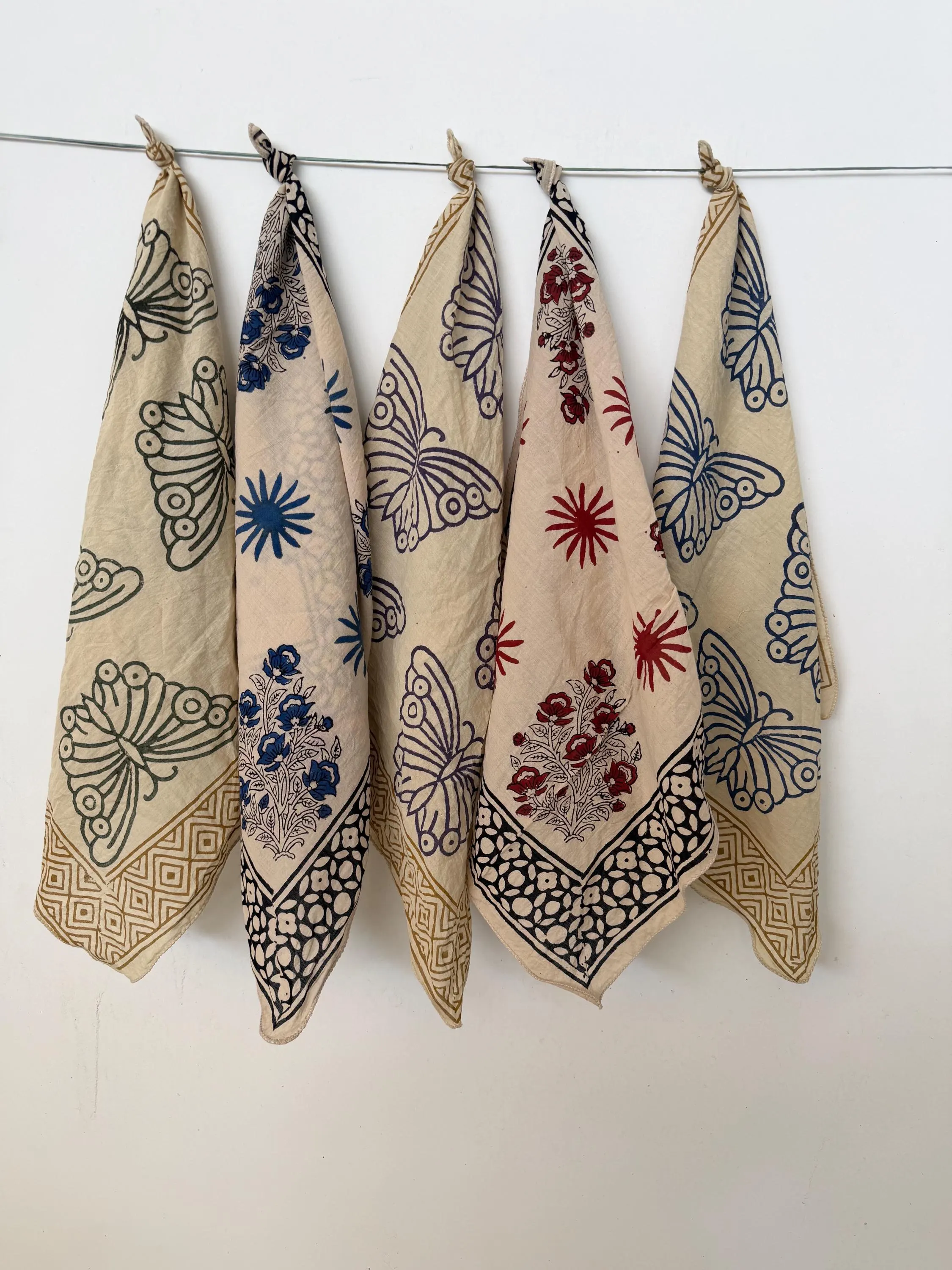 Set of 10 Hand Block Print Cotton Bandanas, Natural Dyes, Boho Neck Scarf - image 5