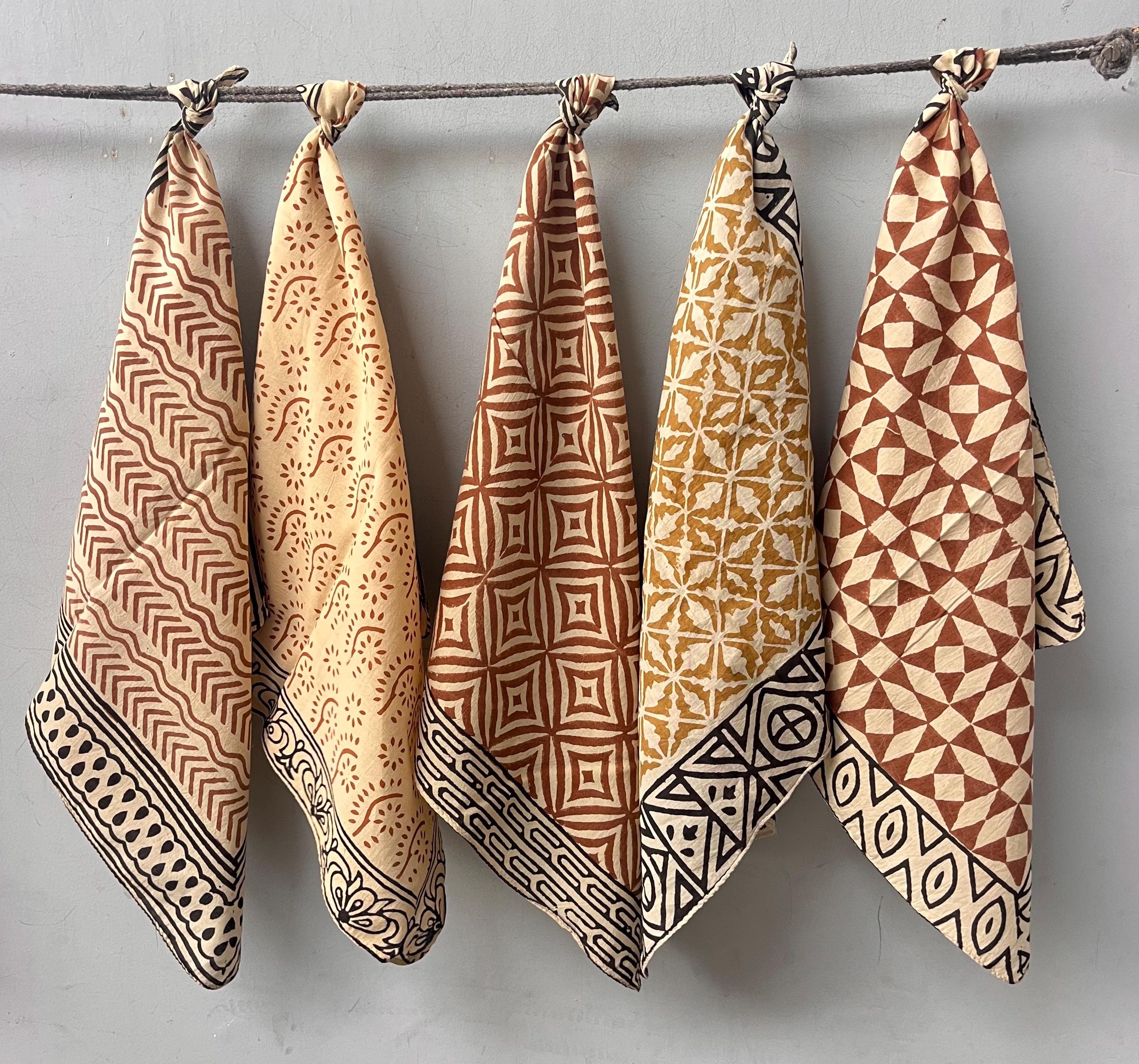 Hand Block Print Bandana Set, Organic Cotton Neck Scarf, Natural Dye - image 4