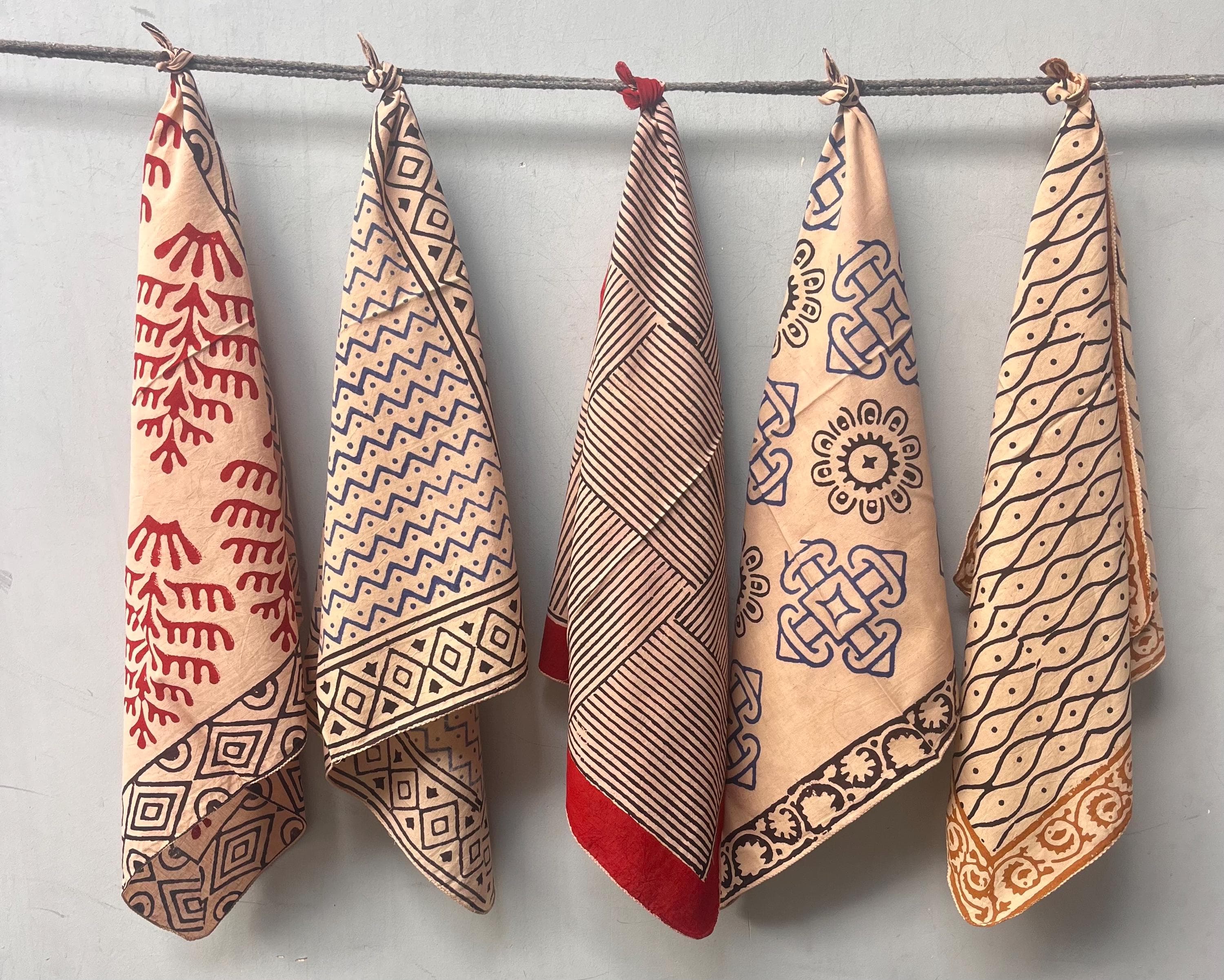 Hand Block Print Cotton Bandana Set, Natural Dye Necktie, Gift Item