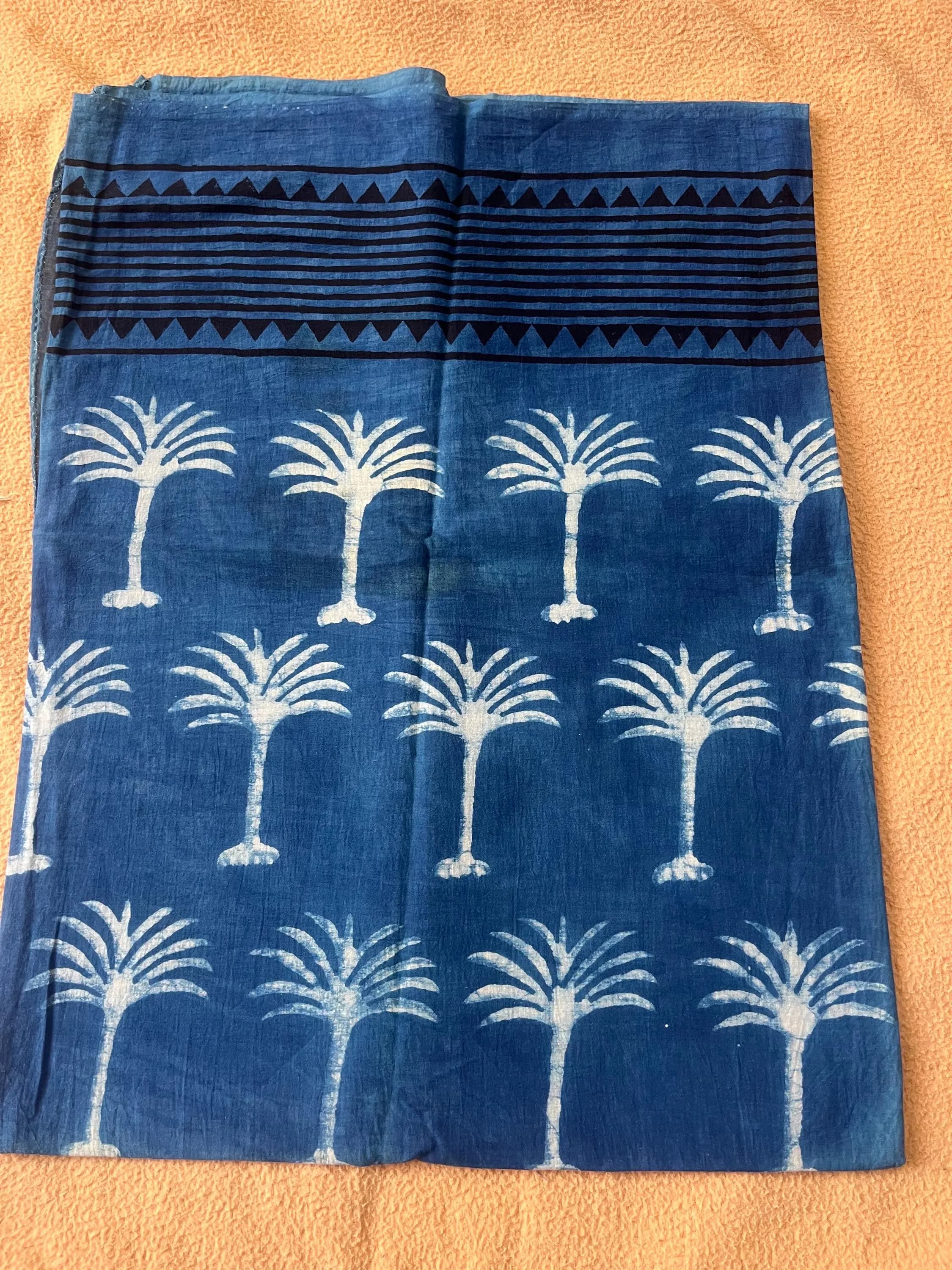 Hand Block Printed Indigo Cotton Sarong, Beach Wrap