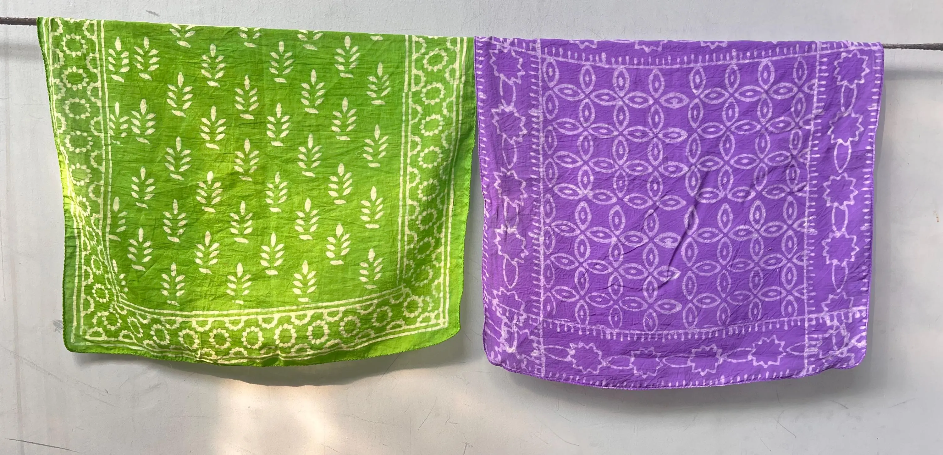 Set of 14 Hand Block Print Bandanas, Organic Cotton Neckties - image 3