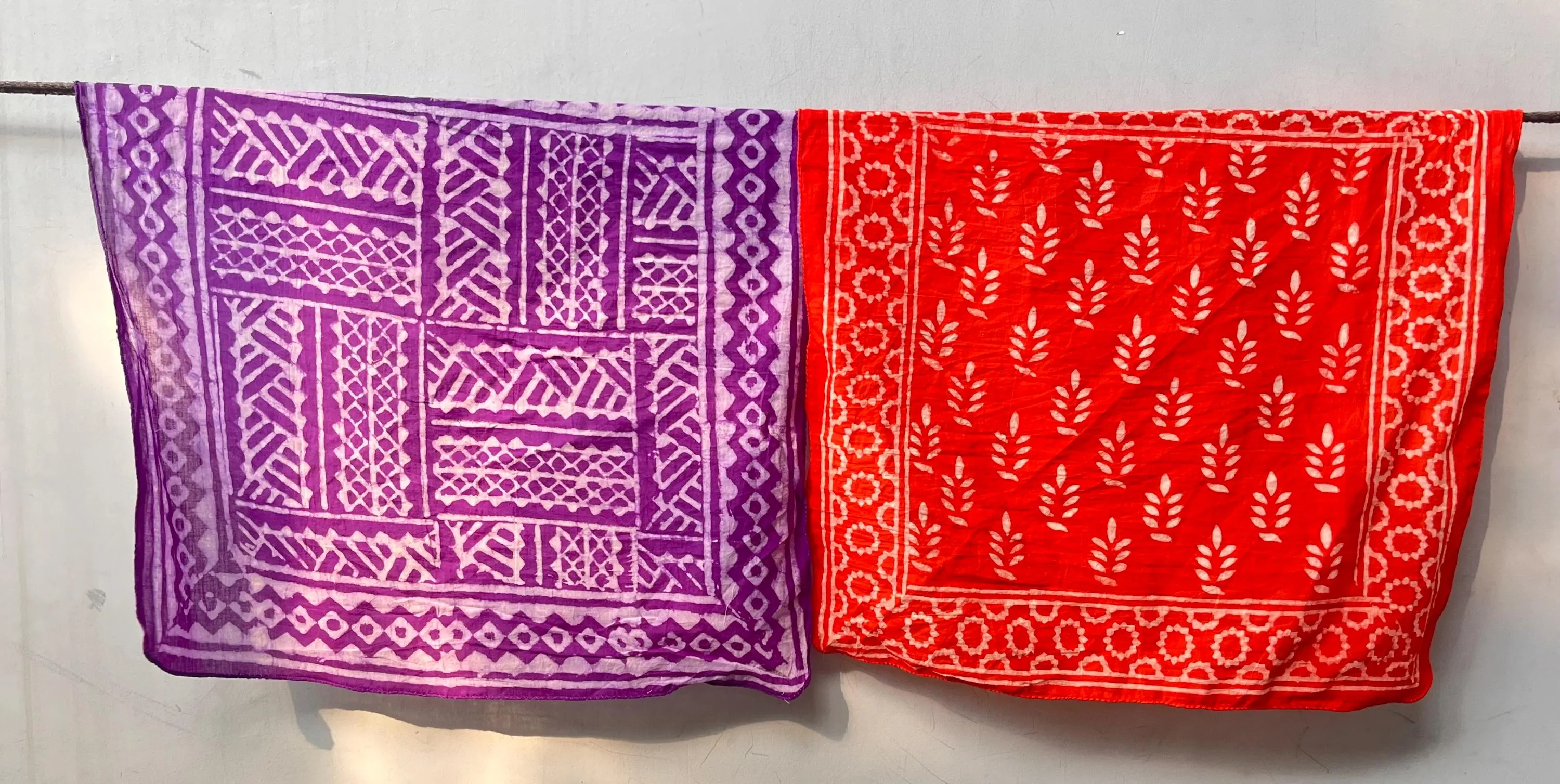 Set of 14 Hand Block Print Bandanas, Organic Cotton Neckties - image 5