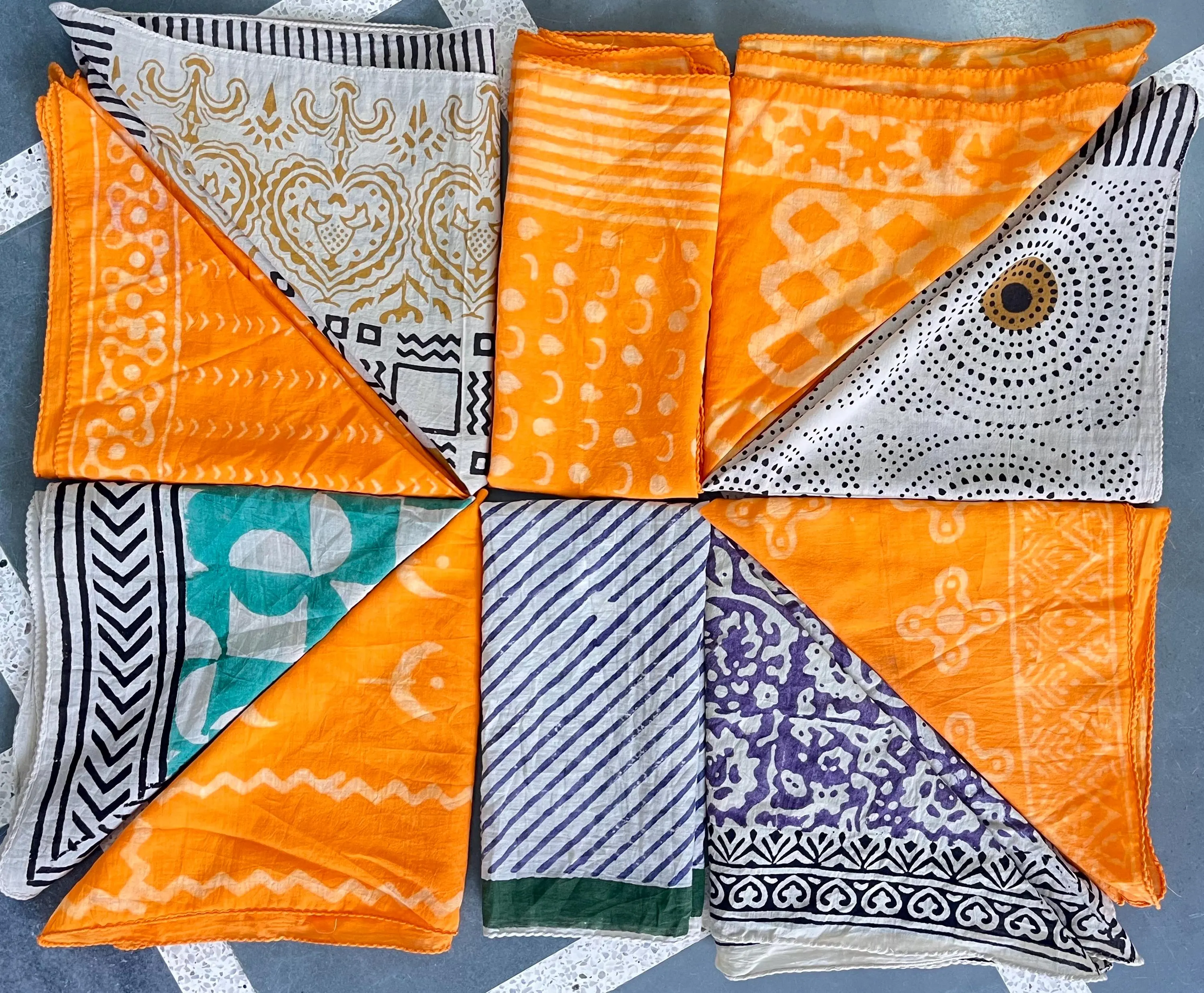 Hand Block Print Cotton Bandana Set, Natural Dye Necktie, Gift Item