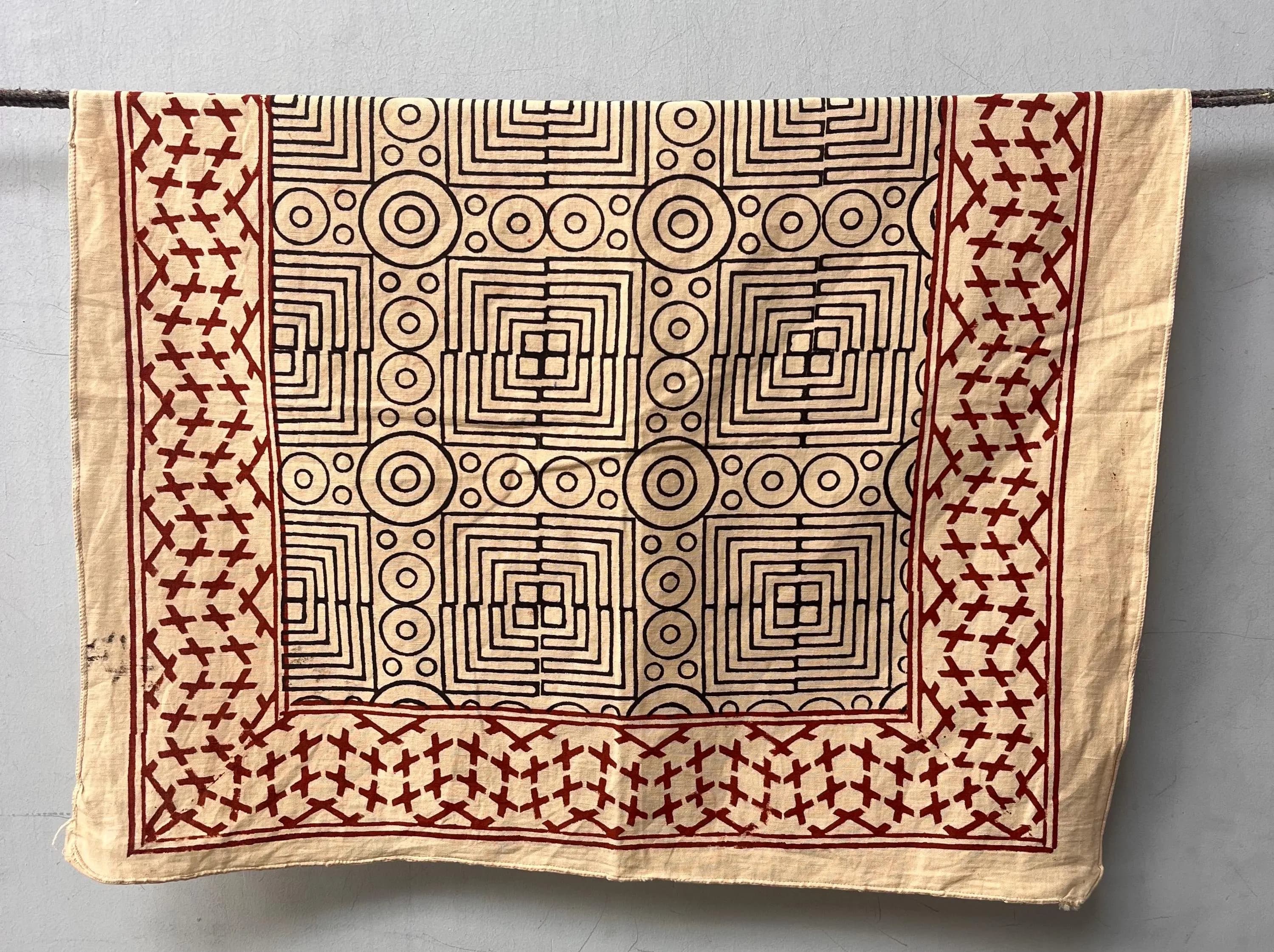 Hand Block Printed Linen Bandana, Natural Dye Head Scarf