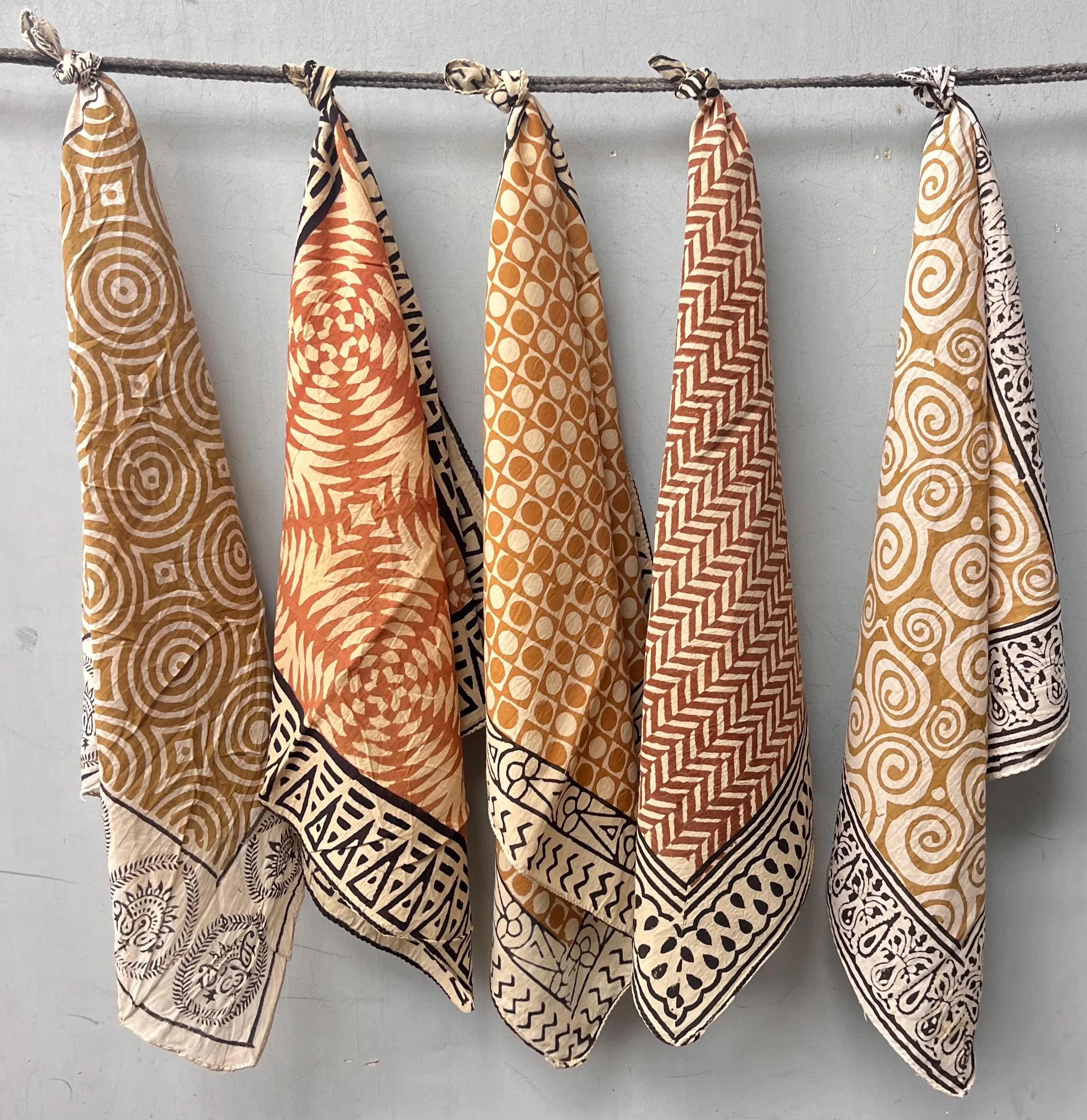 Hand Block Print Bandana Set, Organic Cotton Neck Scarf, Natural Dye - image 3