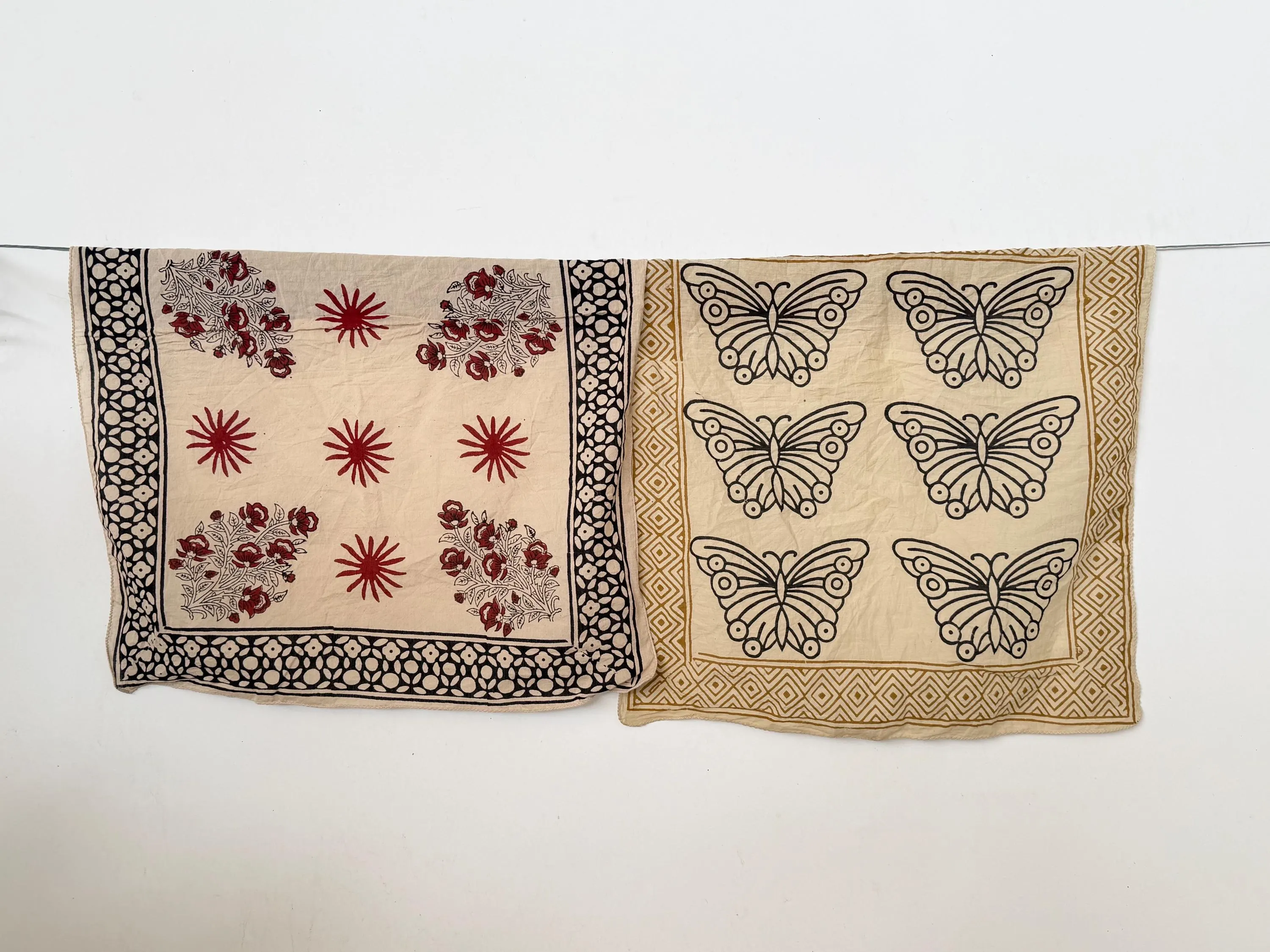 Set of 10 Hand Block Print Cotton Bandanas, Natural Dyes, Boho Neck Scarf - image 3