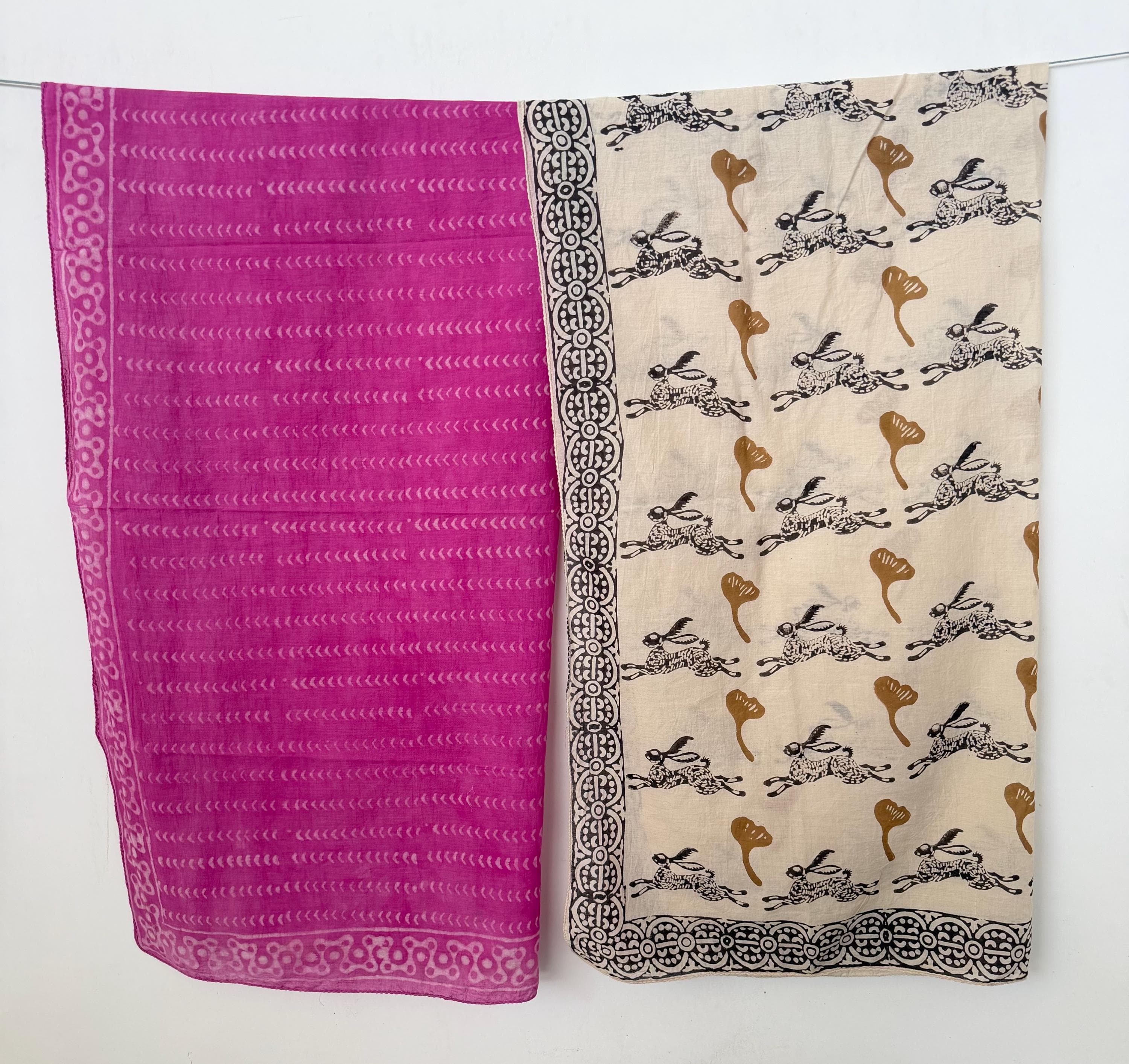 Set of 2 Hand block printed Square scarf-face cover-Hijab-Head cover-Head scarf